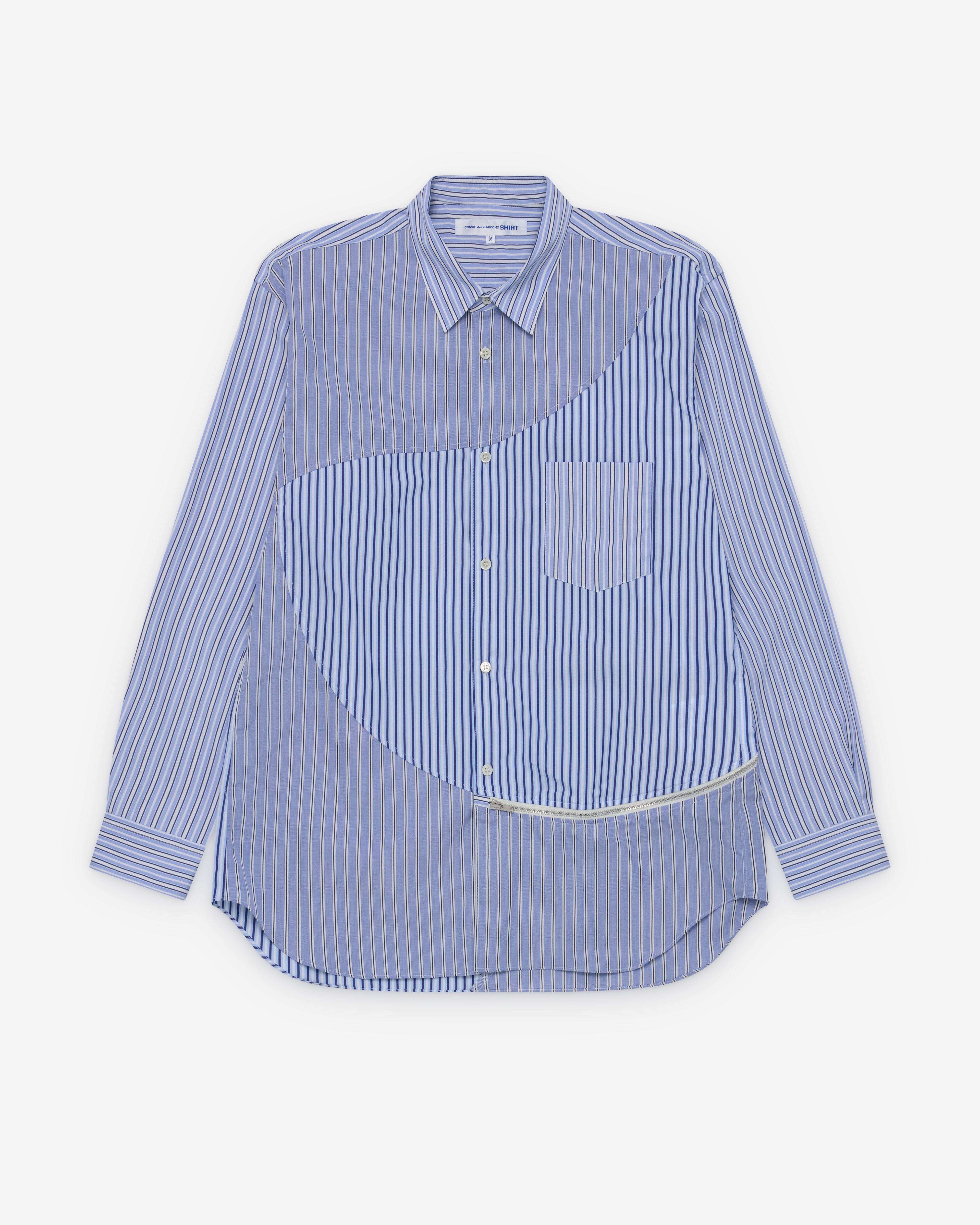 CDG Shirt: Men's Panelled Stripe Shirt (Blue Stripe) | DSMNY E-SHOP