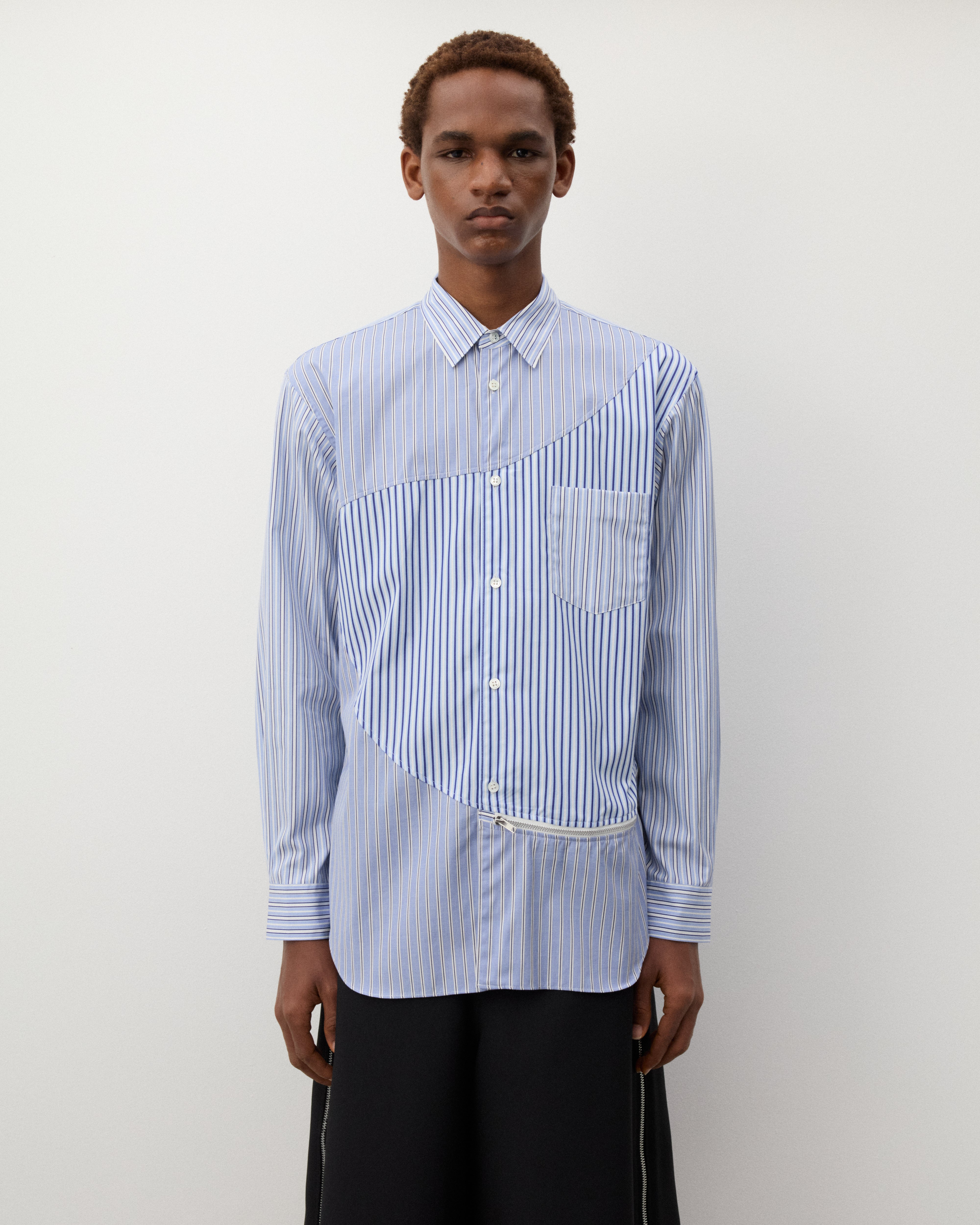 CDG Shirt: Men's Panelled Stripe Shirt (Blue Stripe) | DSMNY E-SHOP