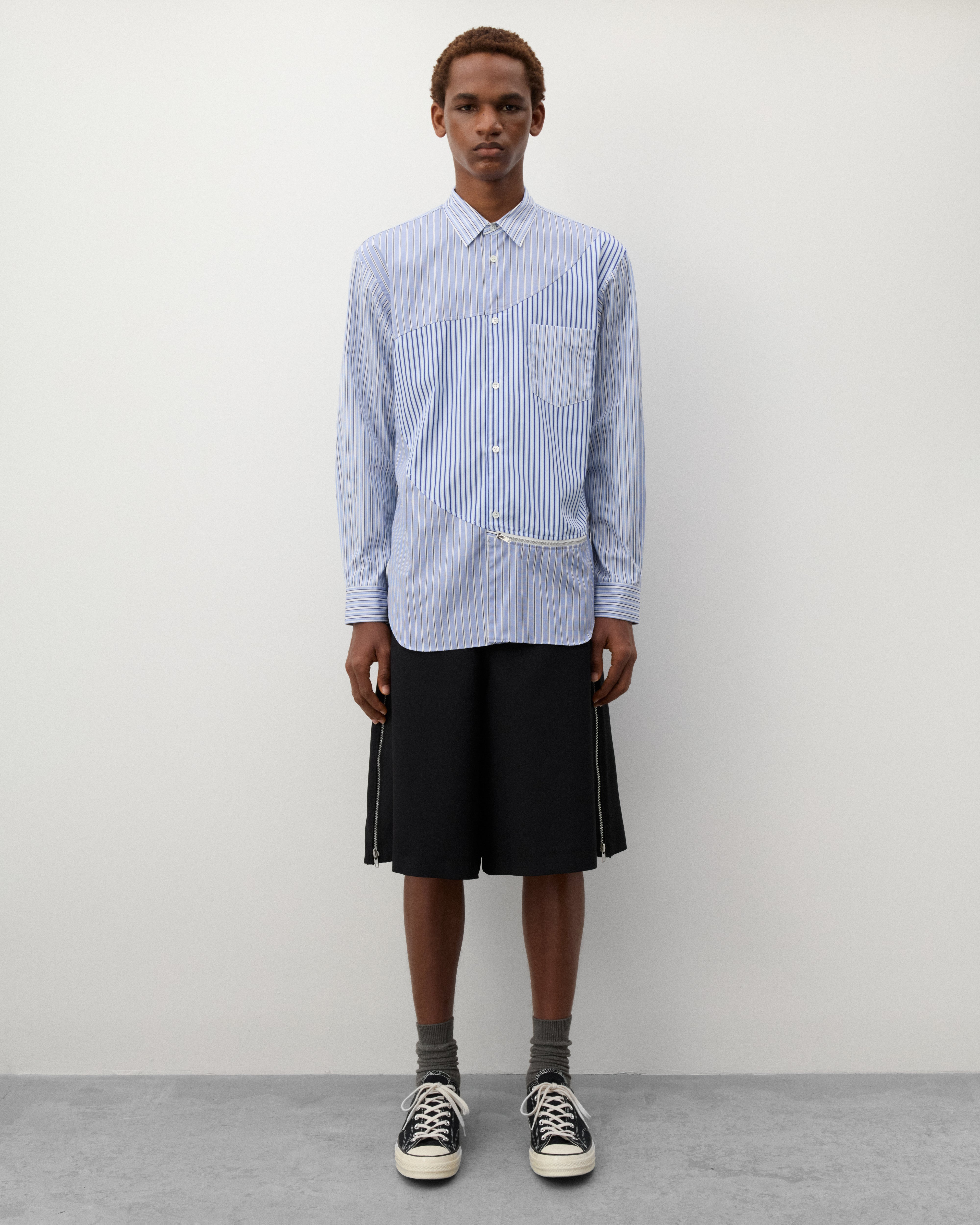 CDG Shirt: Men's Panelled Stripe Shirt (Blue Stripe) | DSMNY E-SHOP