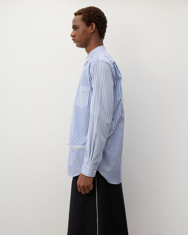 CDG Shirt - Men's Panelled Stripe Shirt - (Blue Stripe)