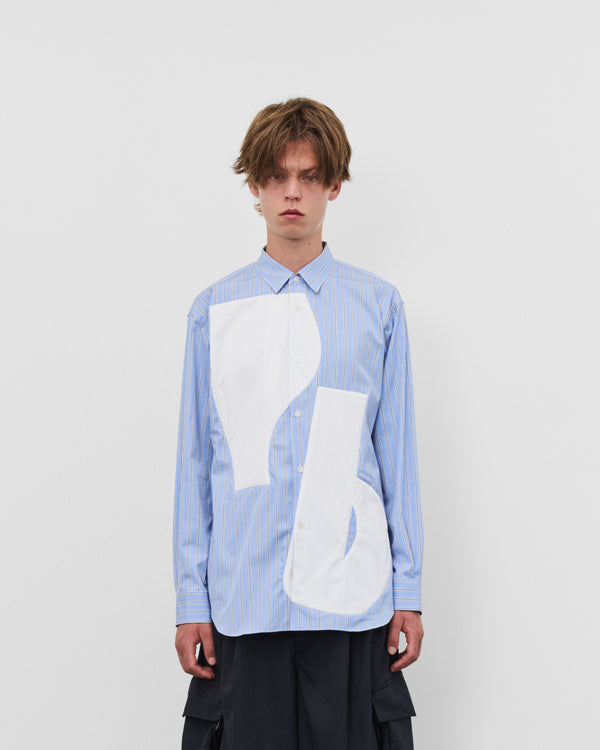 CDG Shirt - Men's Graphic Panel Shirt - (Blue Stripe/White)