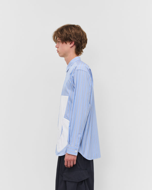 CDG Shirt - Men's Graphic Panel Shirt - (Blue Stripe/White)