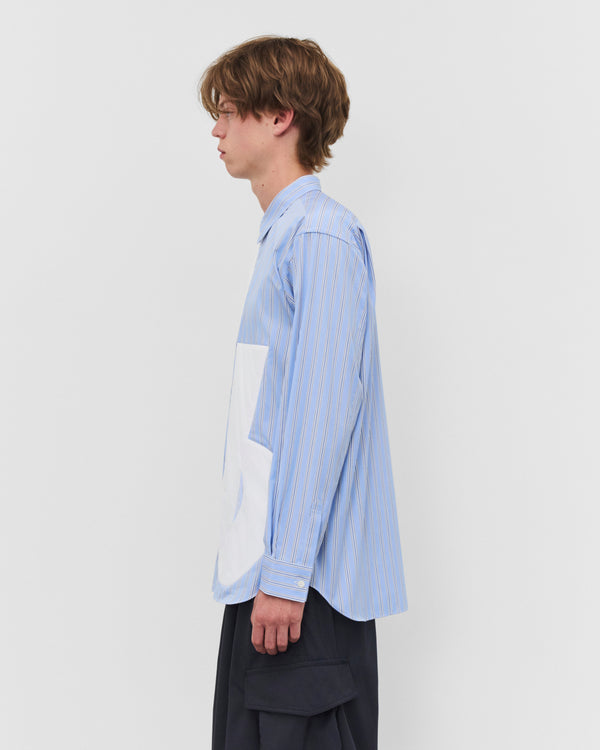 CDG Shirt - Men's Graphic Panel Shirt - (Blue Stripe/White)