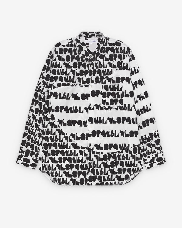 CDG Shirt - Men's Panelled Slogan Shirt - (White/Black)