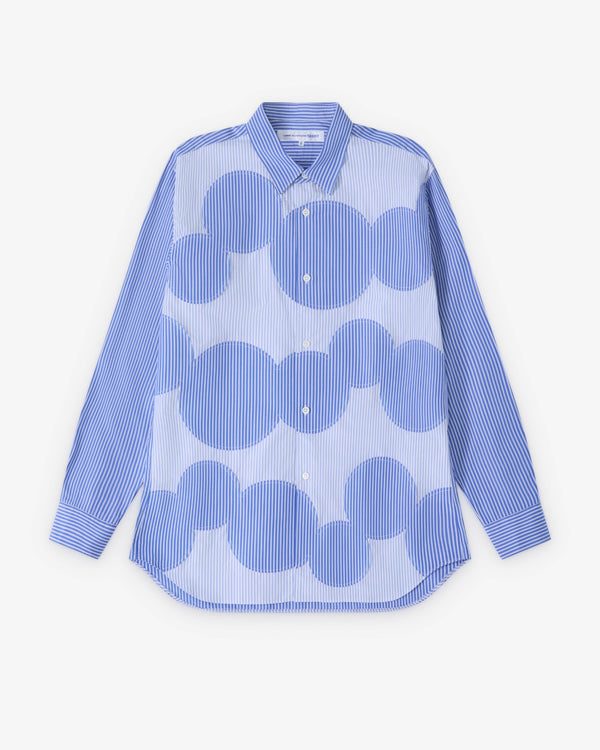 CDG Shirt - Men's Circle Pattern Stripe Shirt - (Blue Stripe)