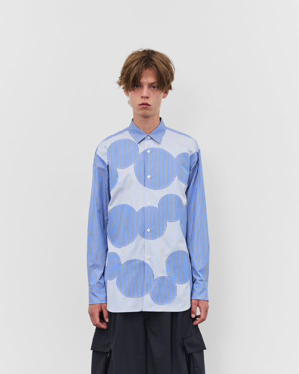CDG Shirt - Men's Circle Pattern Stripe Shirt - (Blue Stripe)