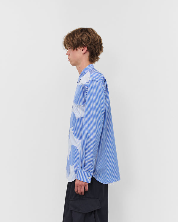CDG Shirt - Men's Circle Pattern Stripe Shirt - (Blue Stripe)