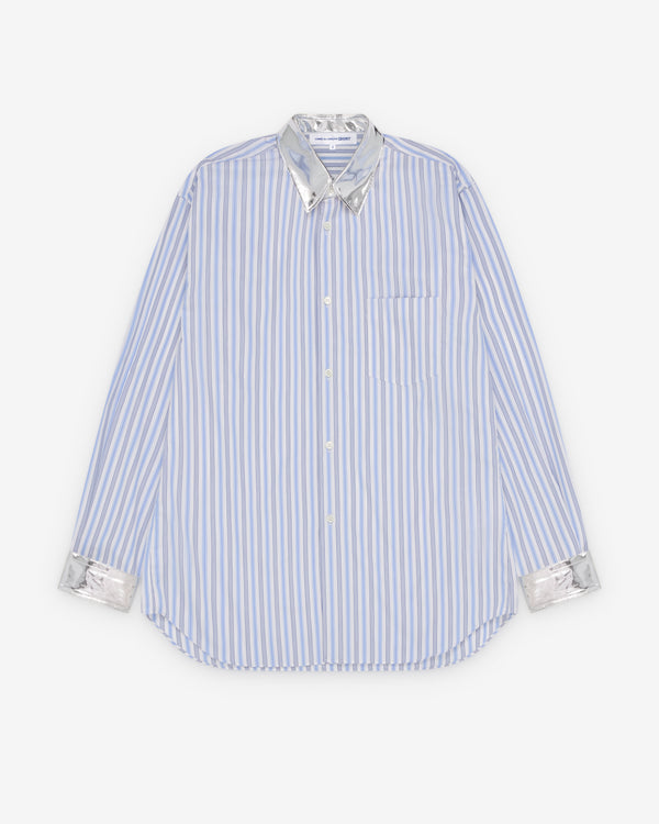 CDG Shirt - Men's Metallic Collar Stripe Shirt - (Stripe/Silver)