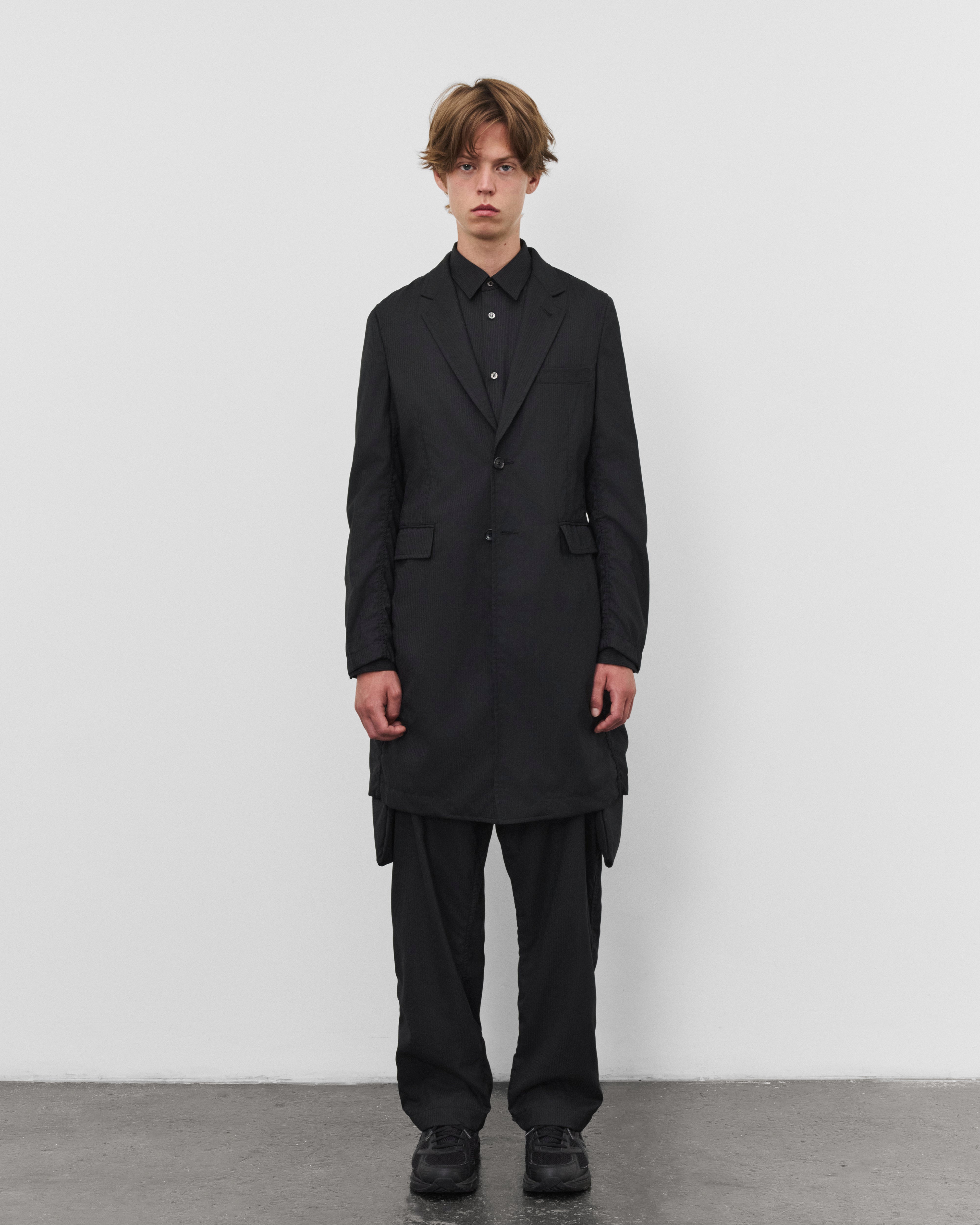 CDG Shirt: Men's Single Breasted Herringbone Jacket (Black/Navy