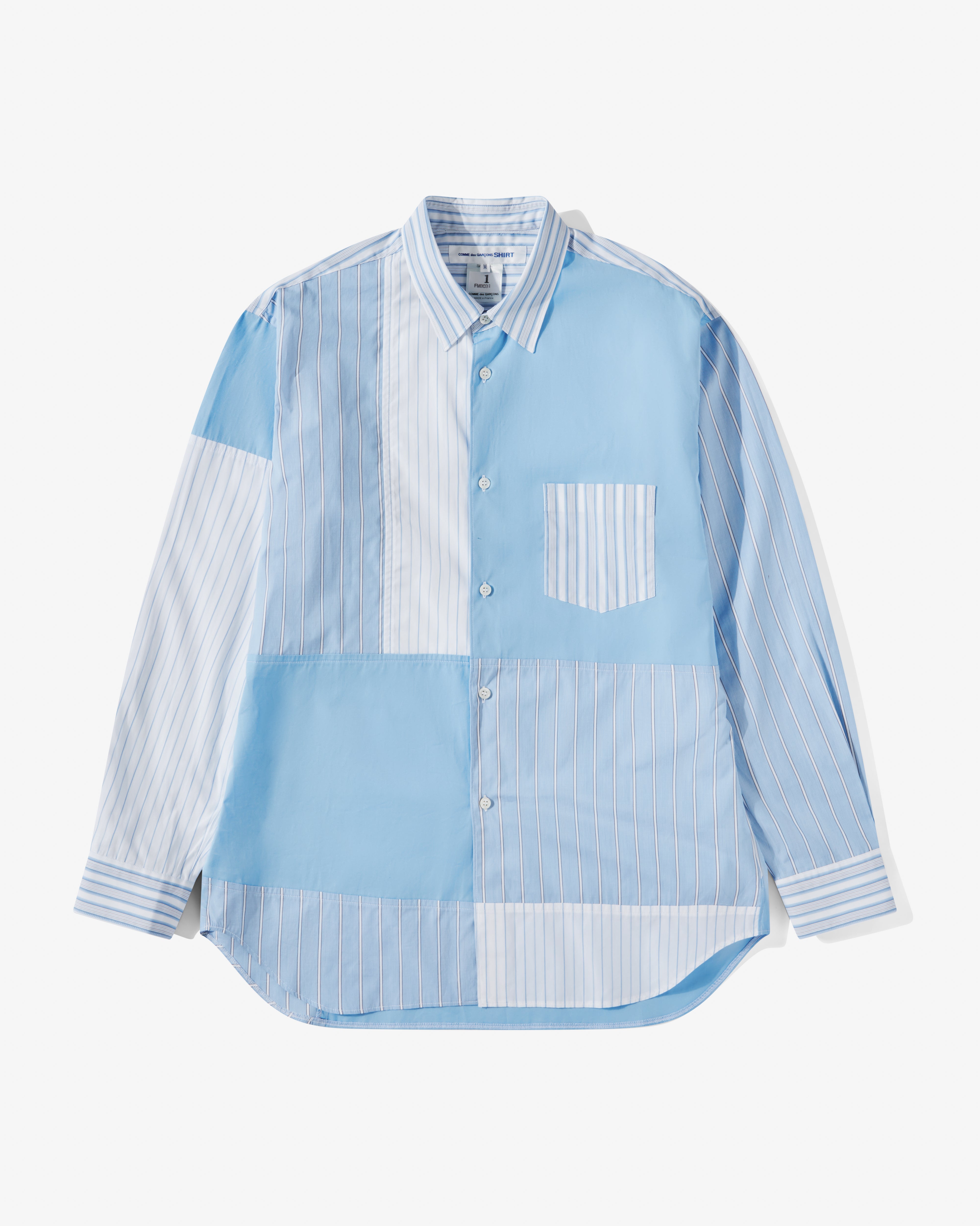 CDG Shirt: Men's Cotton Stripe Poplin Shirt (Blue) | DSMNY E-SHOP
