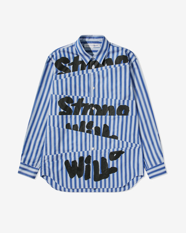 CDG Shirt - Men's Strong Will Printed Shirt - (Blue/White Stripe)