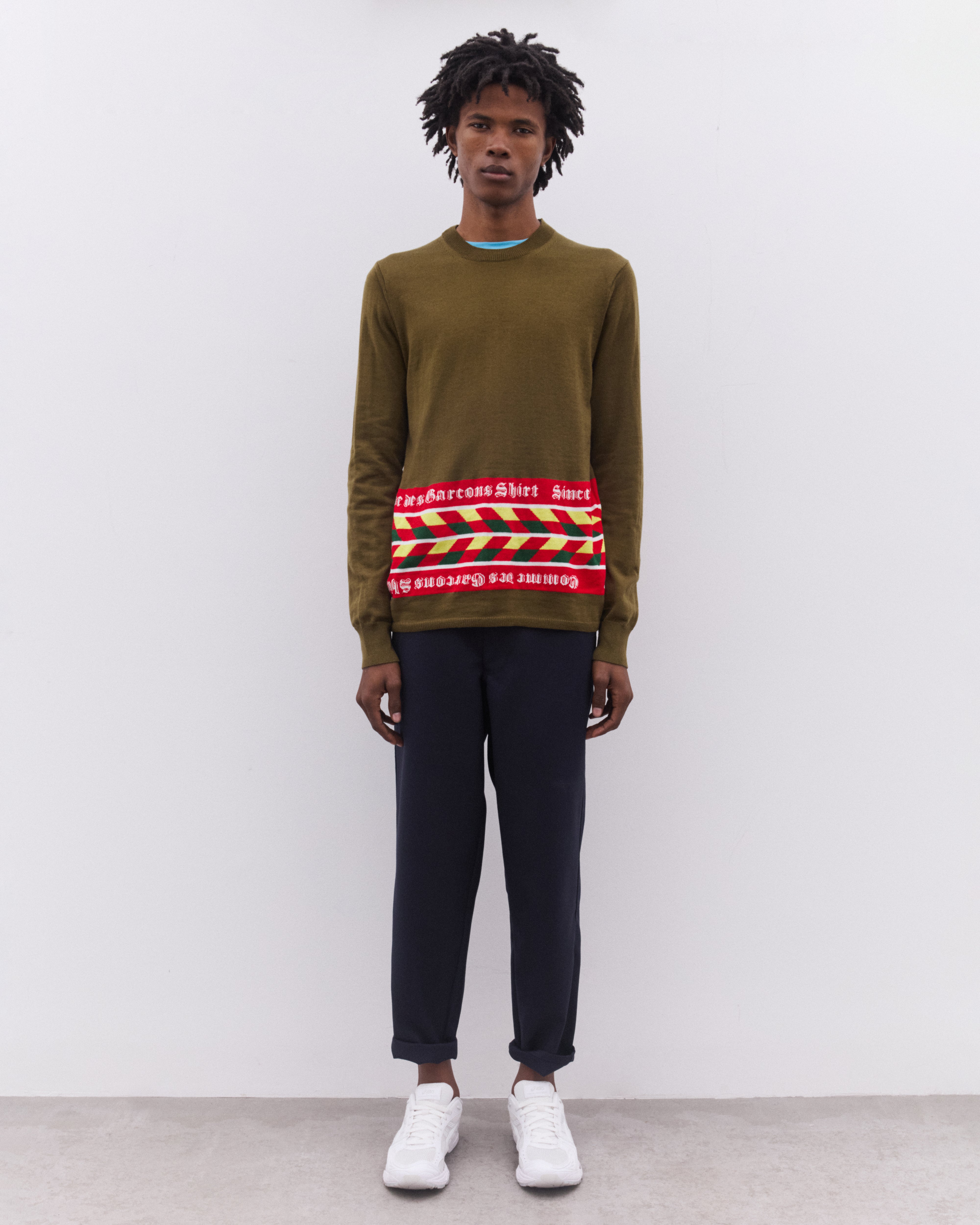 CDG Shirt: Men's Football Scarf Knitted Sweater (Khaki) | DSMNY E-SHOP