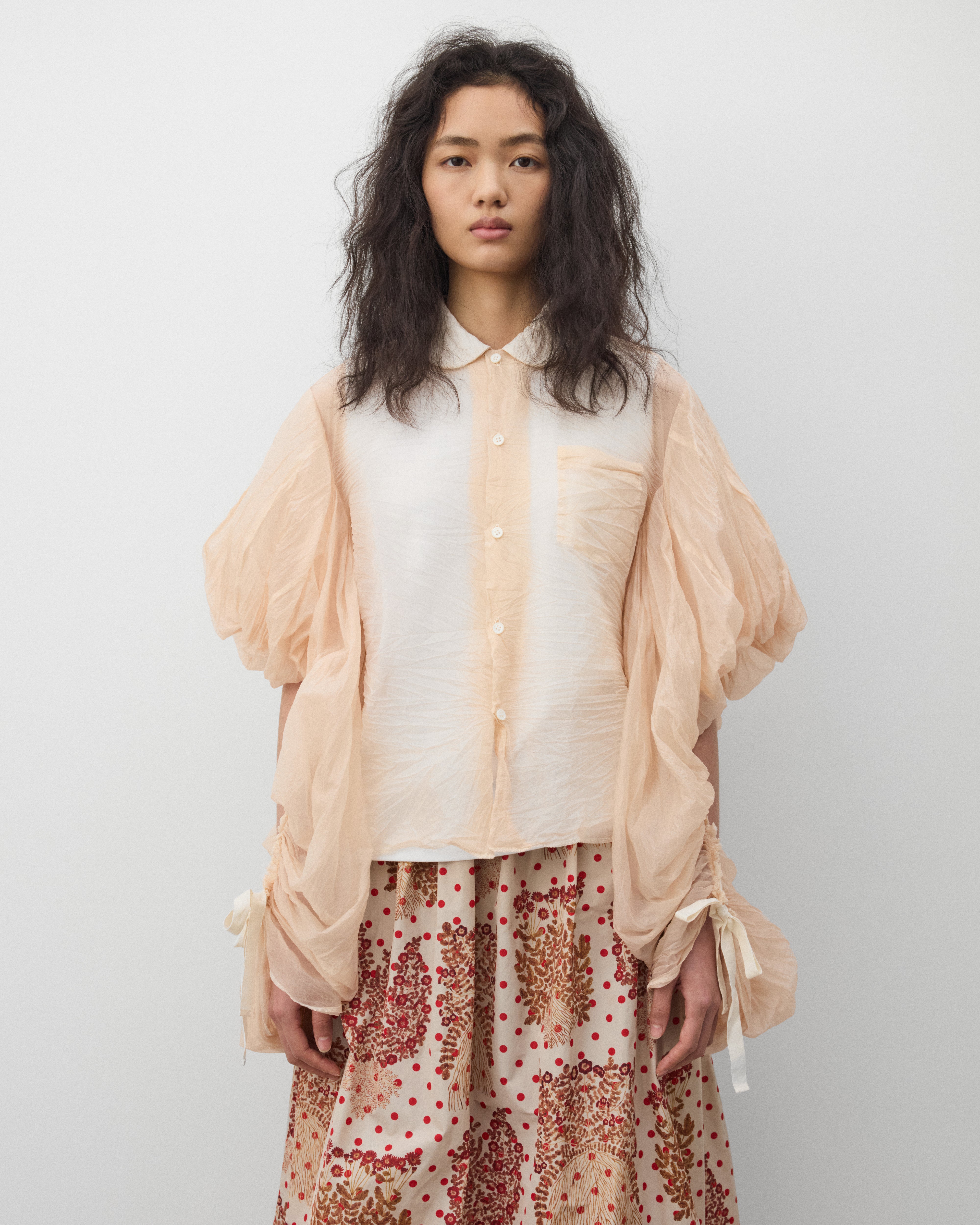 Tao: Women's Sheer Crinkled Blouse (Pink) | DSMNY E-SHOP