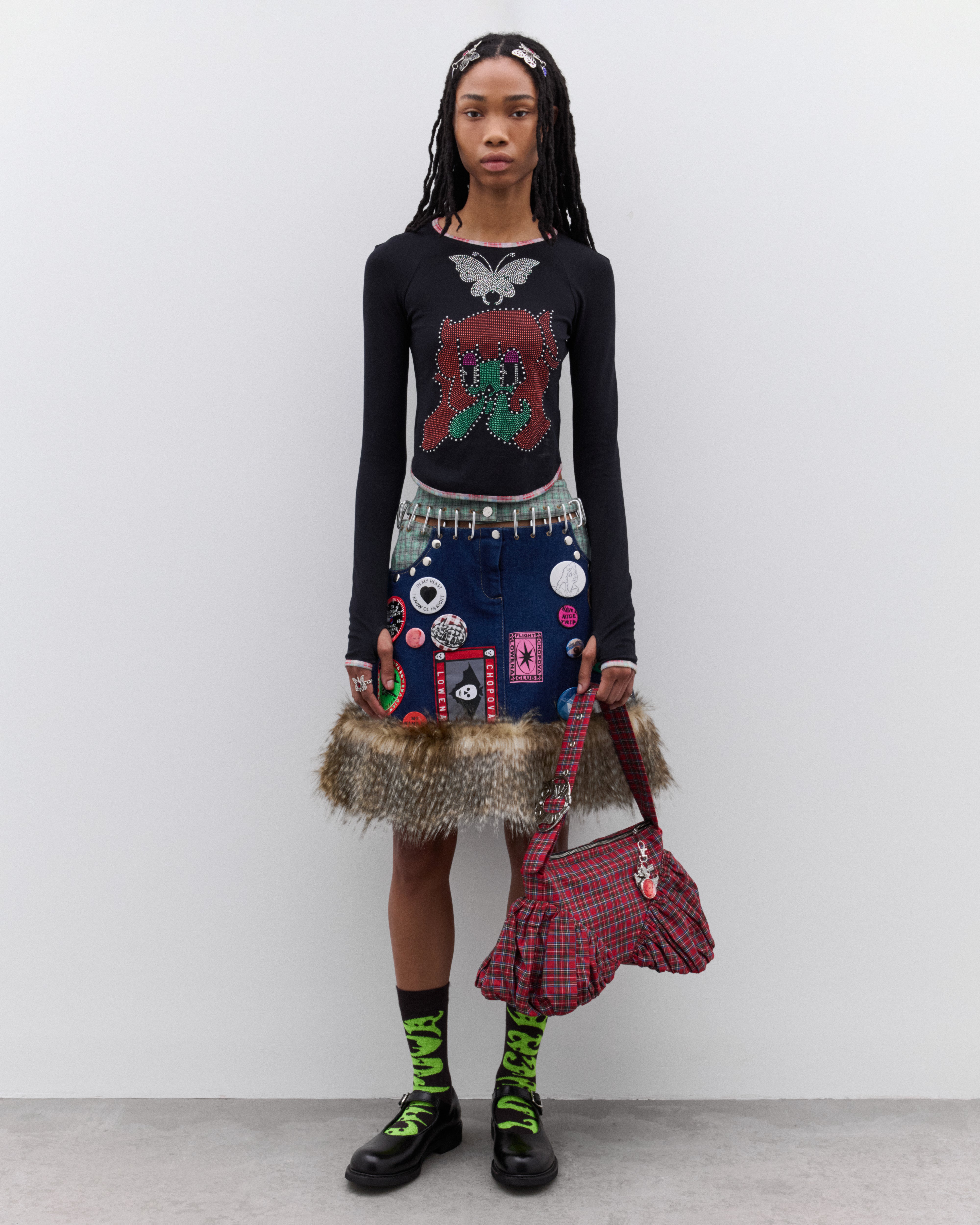 Chopova Lowena: Women's Tiny Crystal Jersey Top (Black) | DSMNY E-SHOP