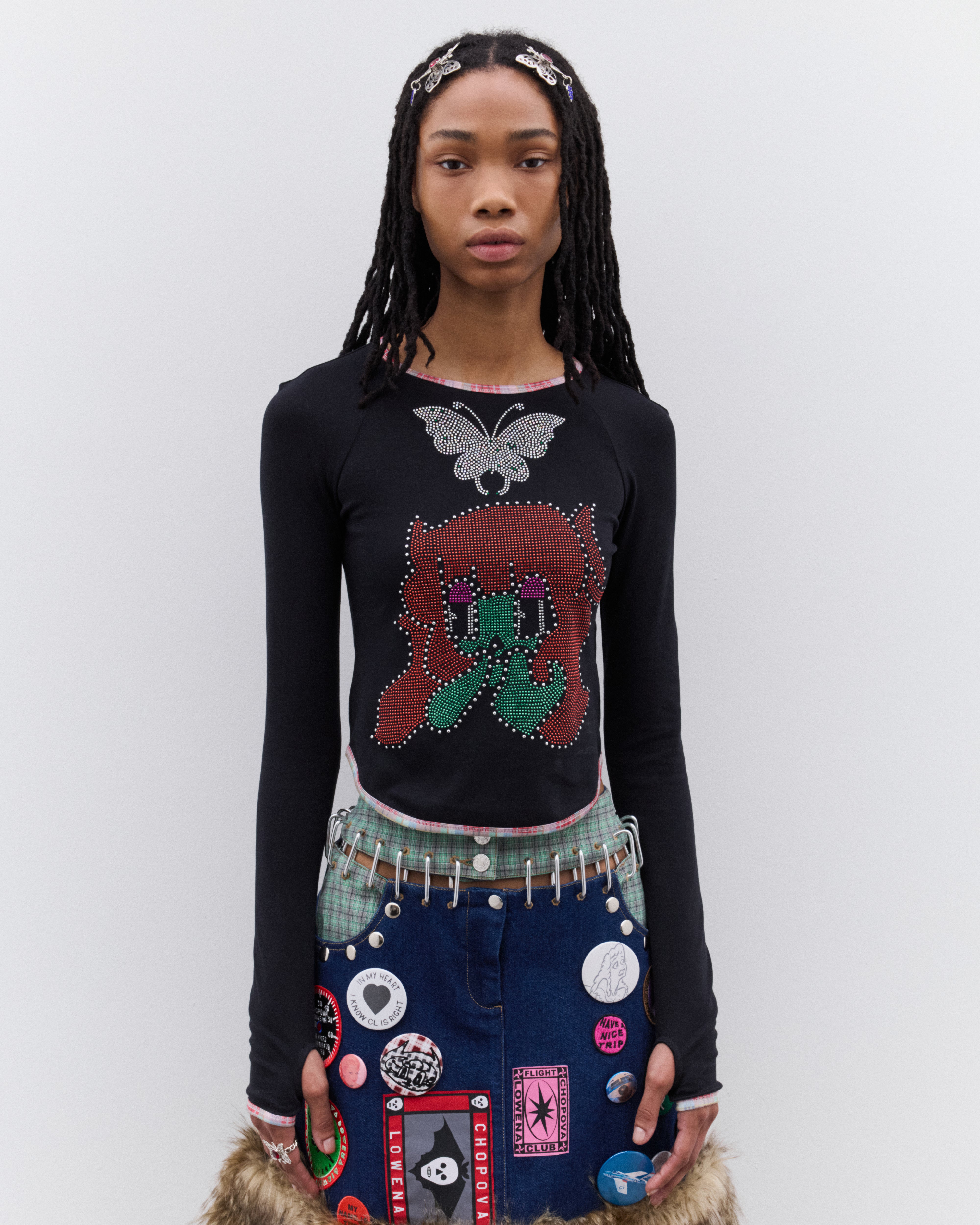 Chopova Lowena: Women's Tiny Crystal Jersey Top (Black) | DSMNY E-SHOP