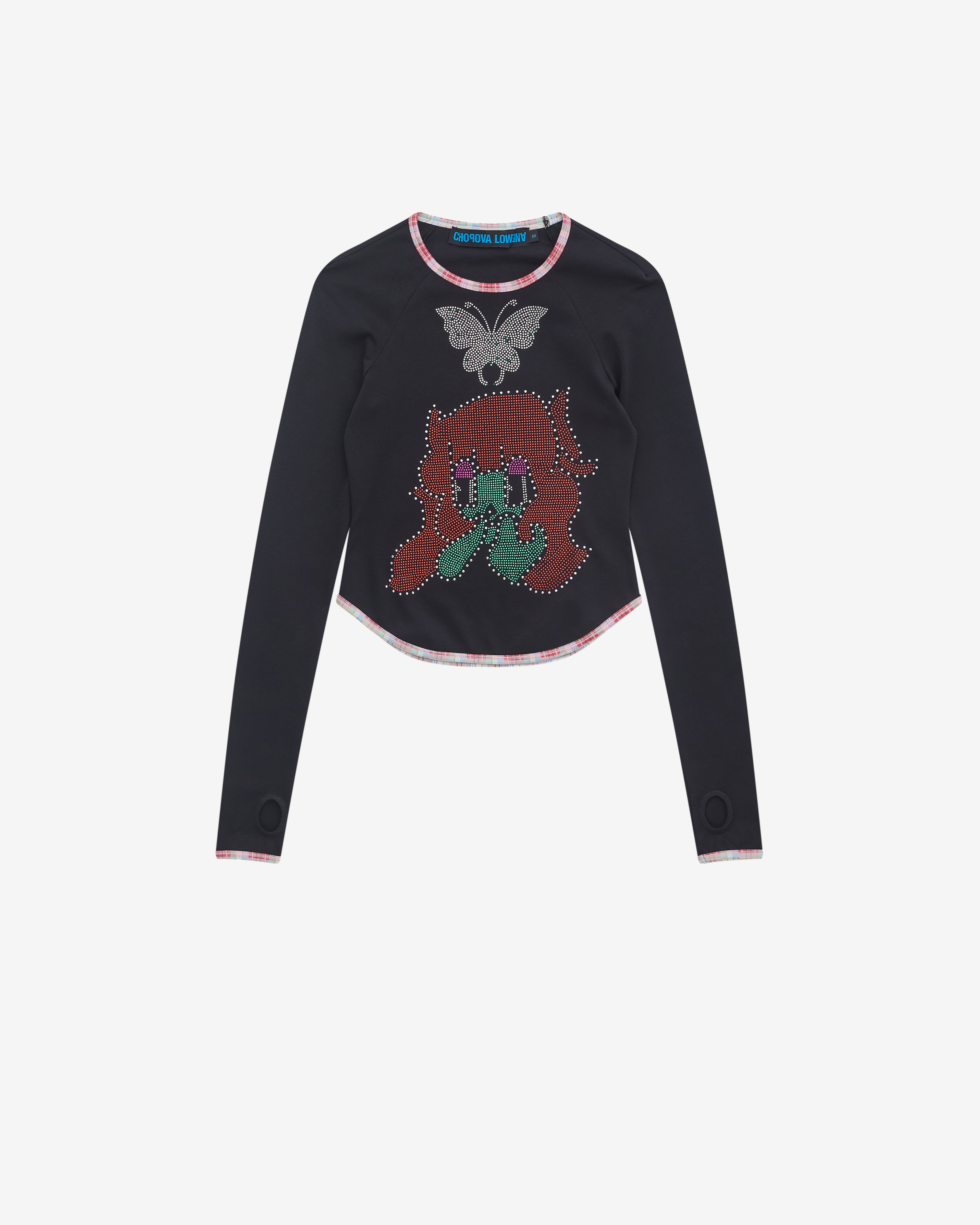 Chopova Lowena: Women's Tiny Crystal Jersey Top (Black) | DSMNY E-SHOP