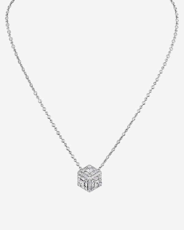 Mindi Mond - Women's Clarity³ Dimensional Halo Cube Necklace - (White Gold)