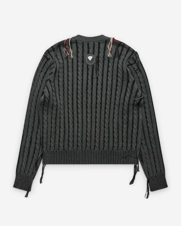 Craig Green - Men's V-Neck Cable Knit Jumper - (Grey/Red)