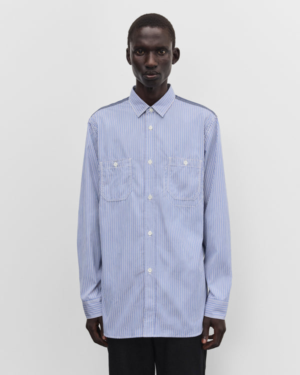 Junya Watanabe Man - Men's Panelled Stripe Shirt - (White/Navy Blue)