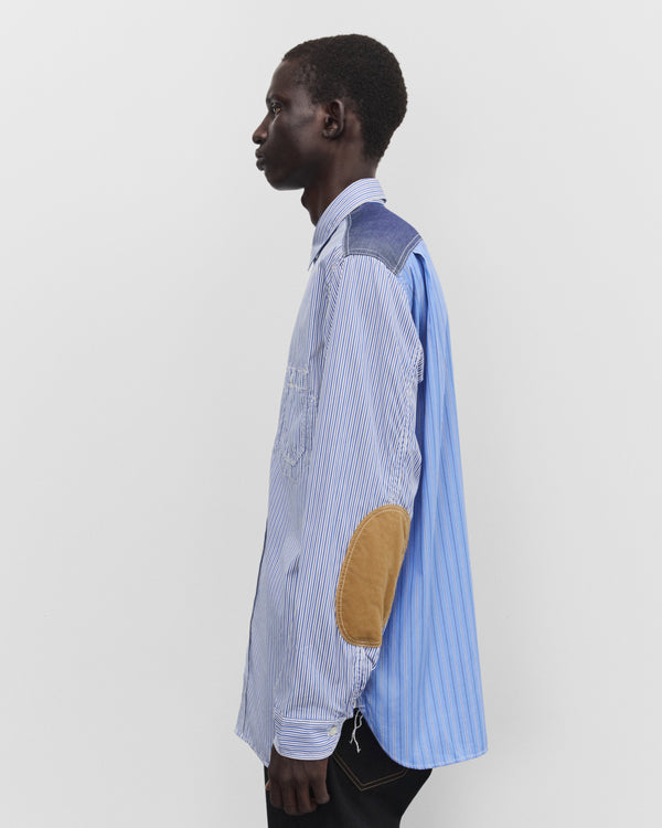 Junya Watanabe Man - Men's Panelled Stripe Shirt - (White/Navy Blue)