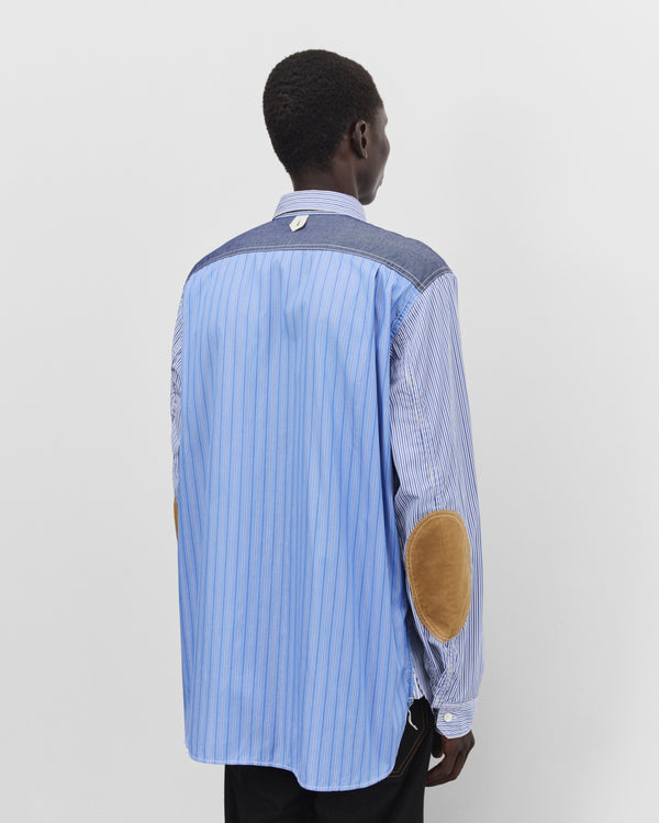 Junya Watanabe Man - Men's Panelled Stripe Shirt - (White/Navy Blue)