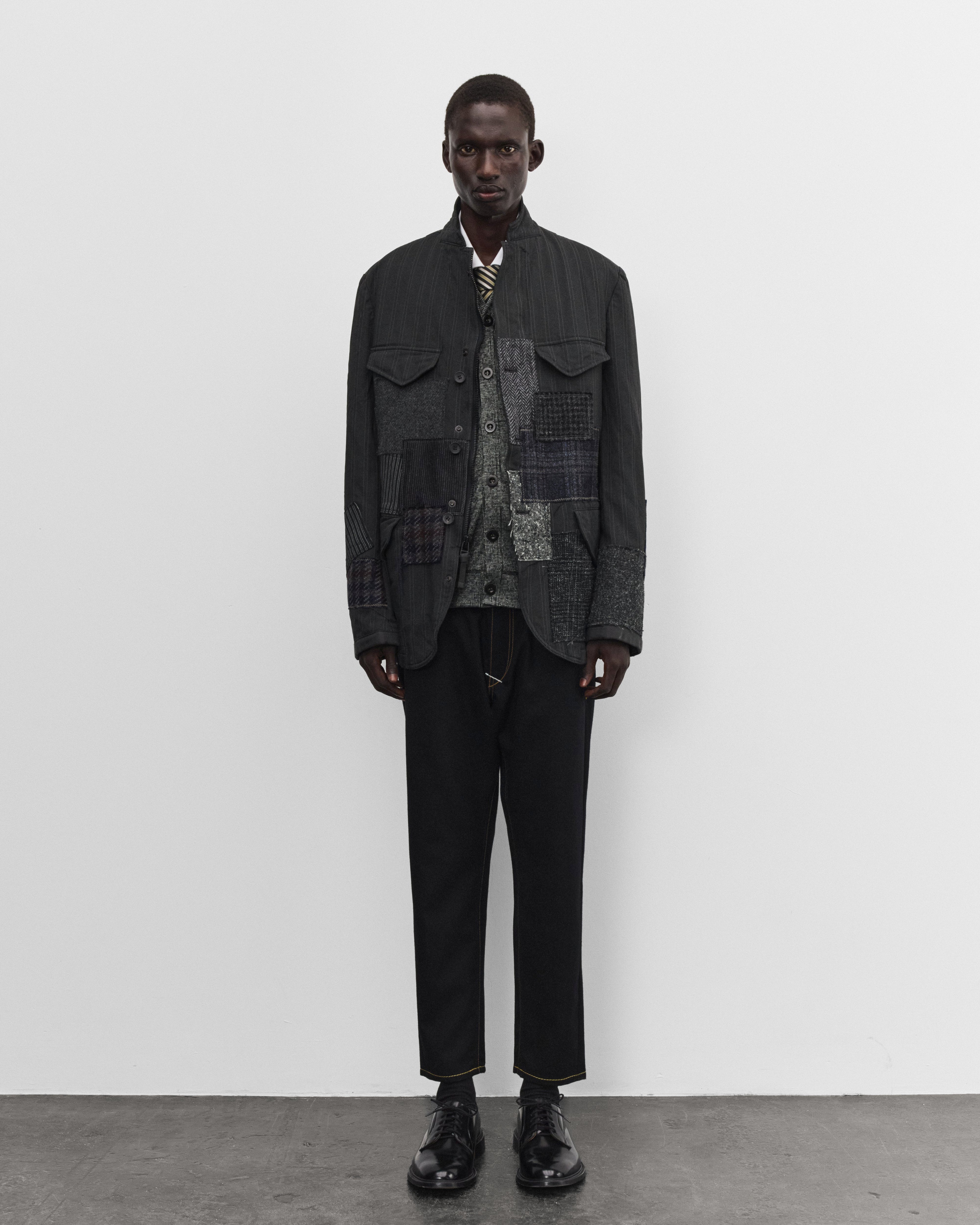 Junya Watanabe Man: Men's Patchwork Zip Blazer (Grey/Mix) | DSMNY