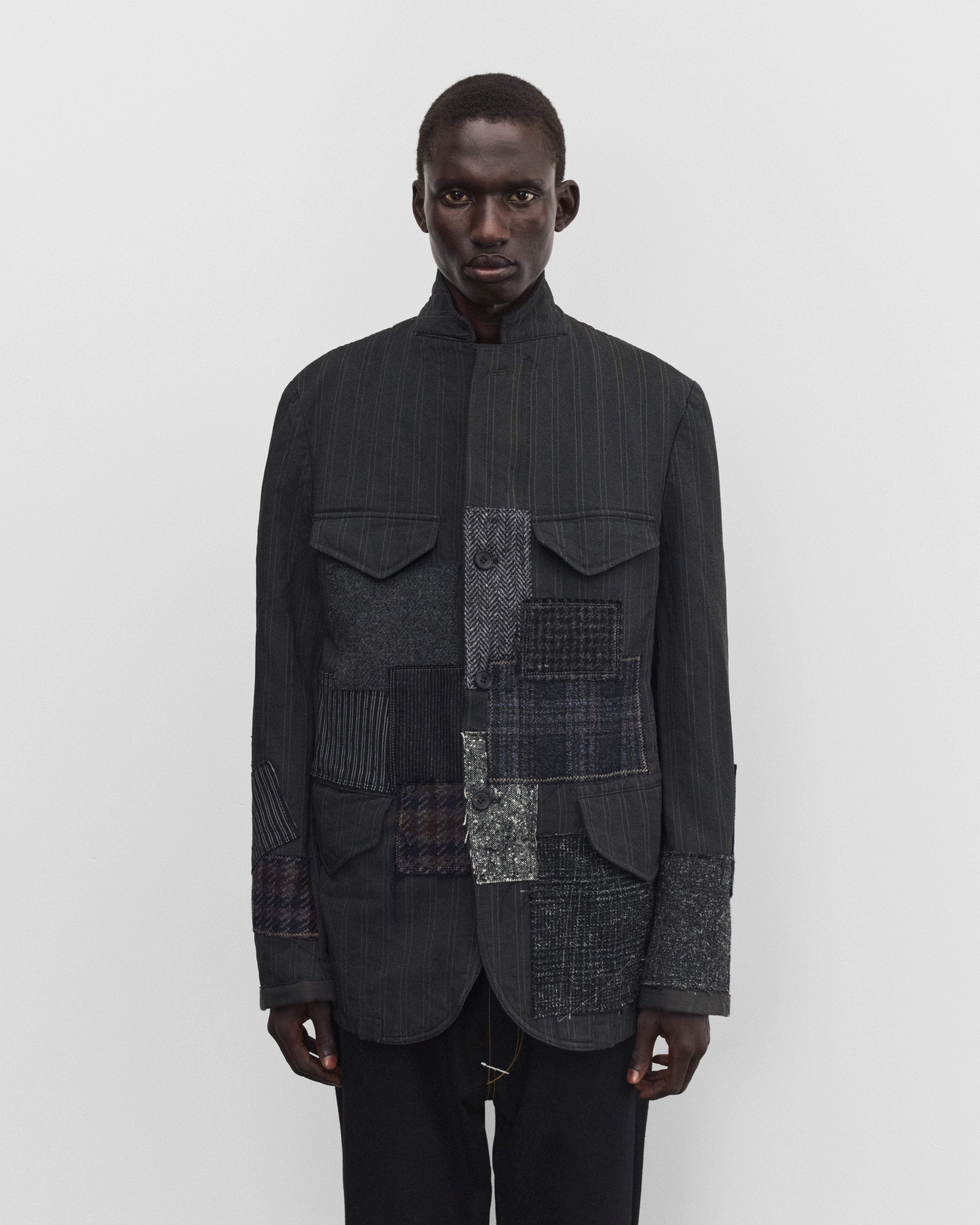 Junya Watanabe Man: Men's Patchwork Zip Blazer (Grey/Mix) | DSMNY