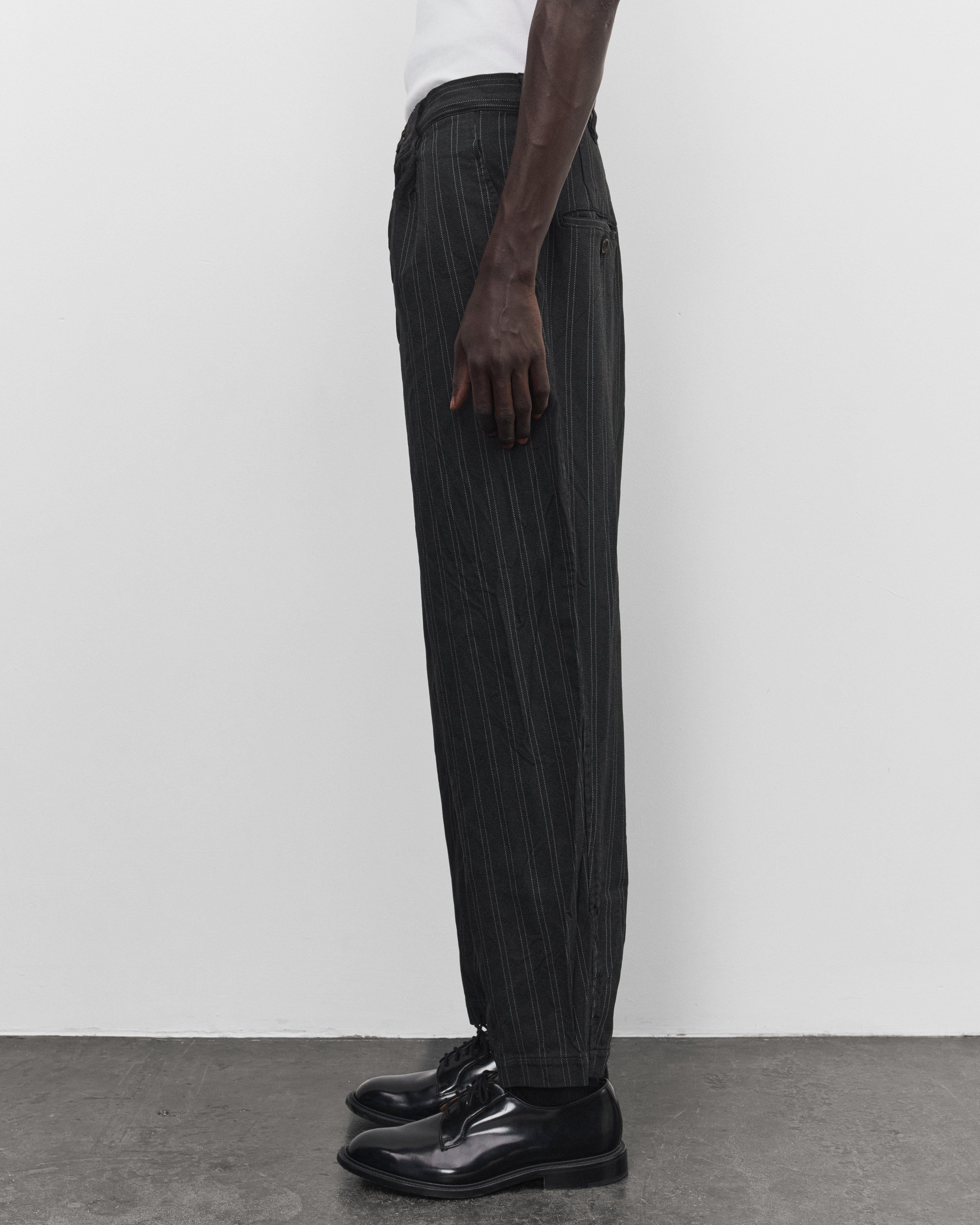 12AW JUNYA WATANABE ウール ストライプ パンツ Junya Watanabe Man: Men's Pleated Stripe Trousers (Grey/White