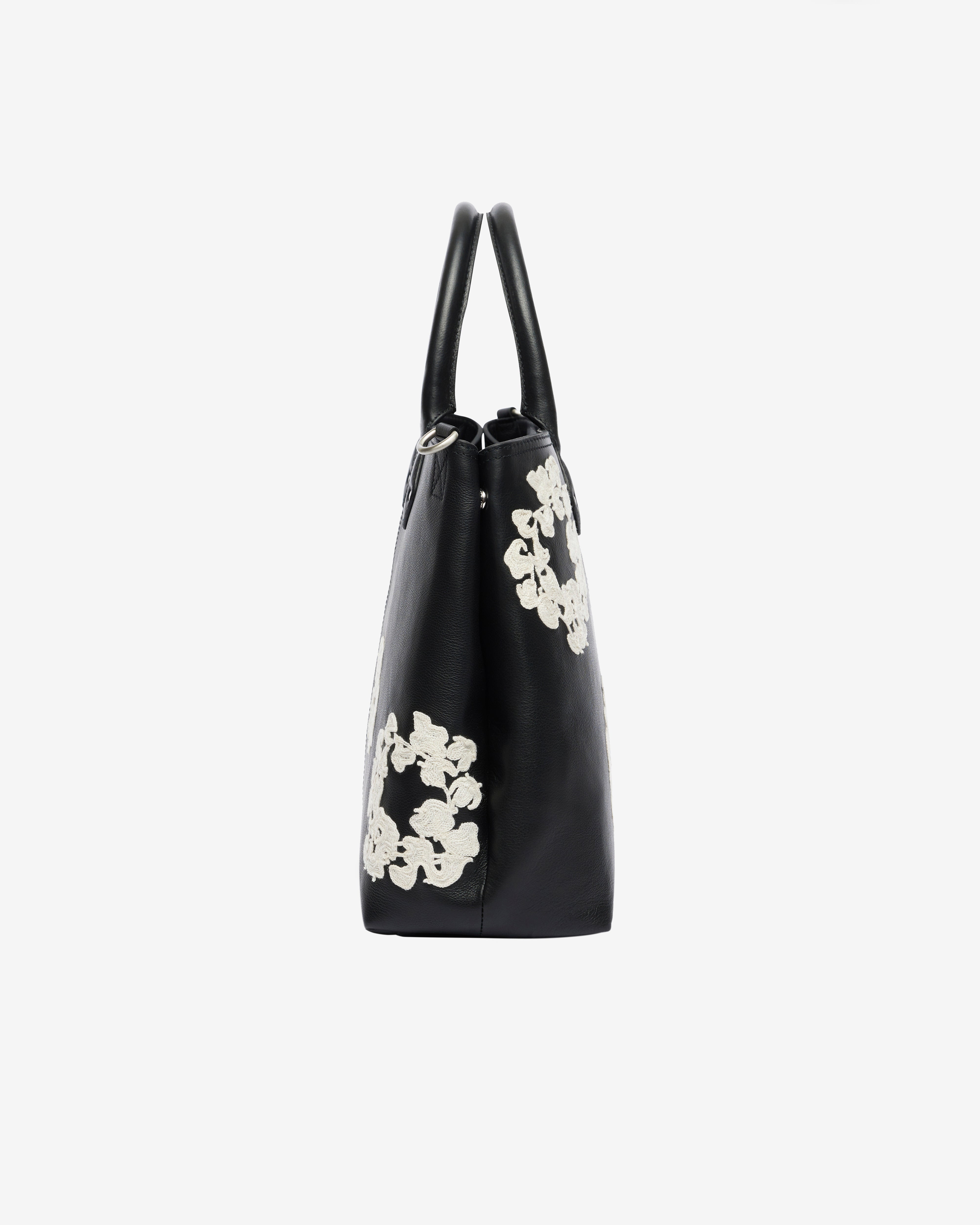 Denim Tears: Men's Large Cotton Wreath Leather Bag (Black/White