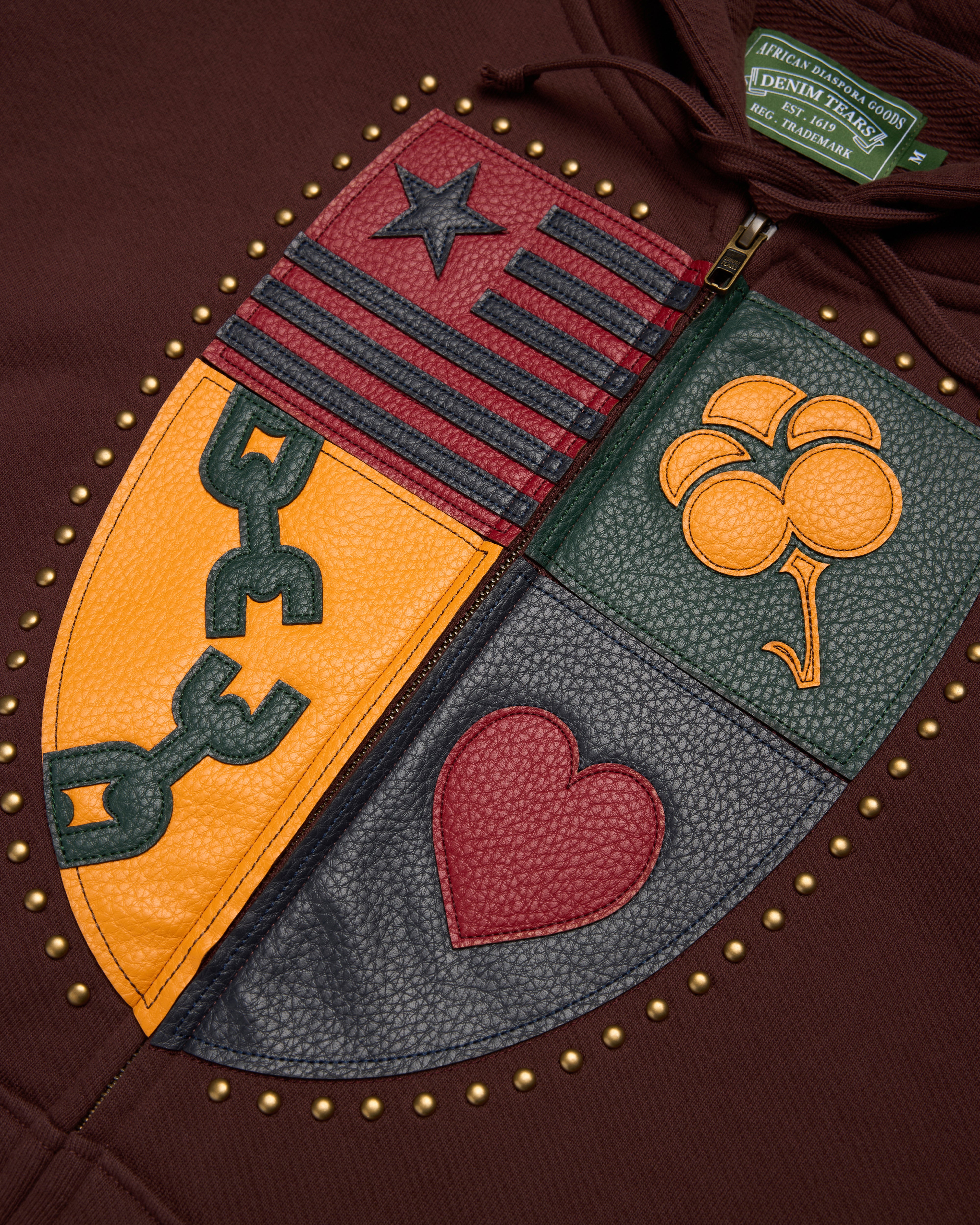 Denim Tears: Men's Crest Applique Zip Hoodie (Washed Brown