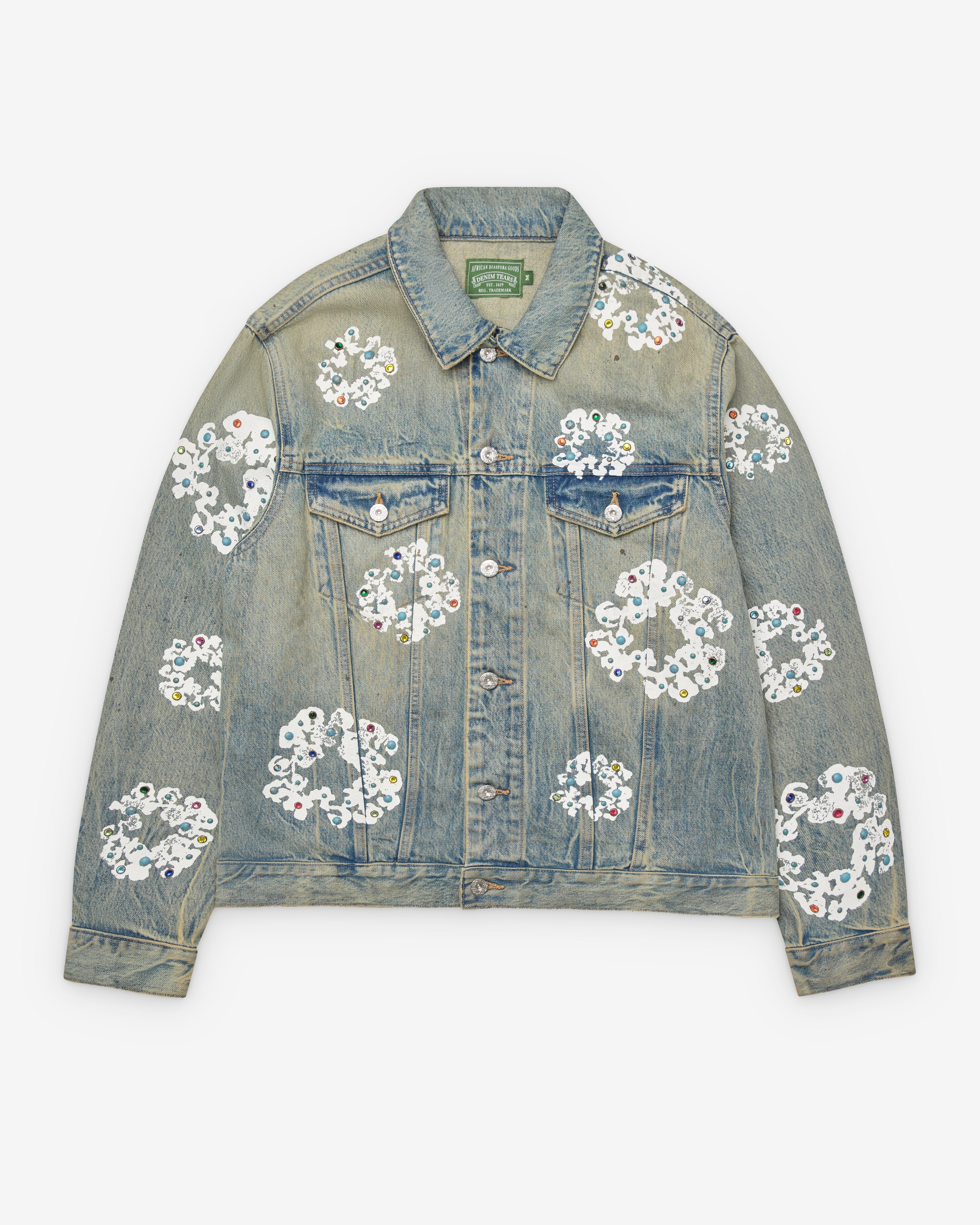 Denim Tears: Men's Studded Cotton Wreath Denim Jacket (Dirty Wash