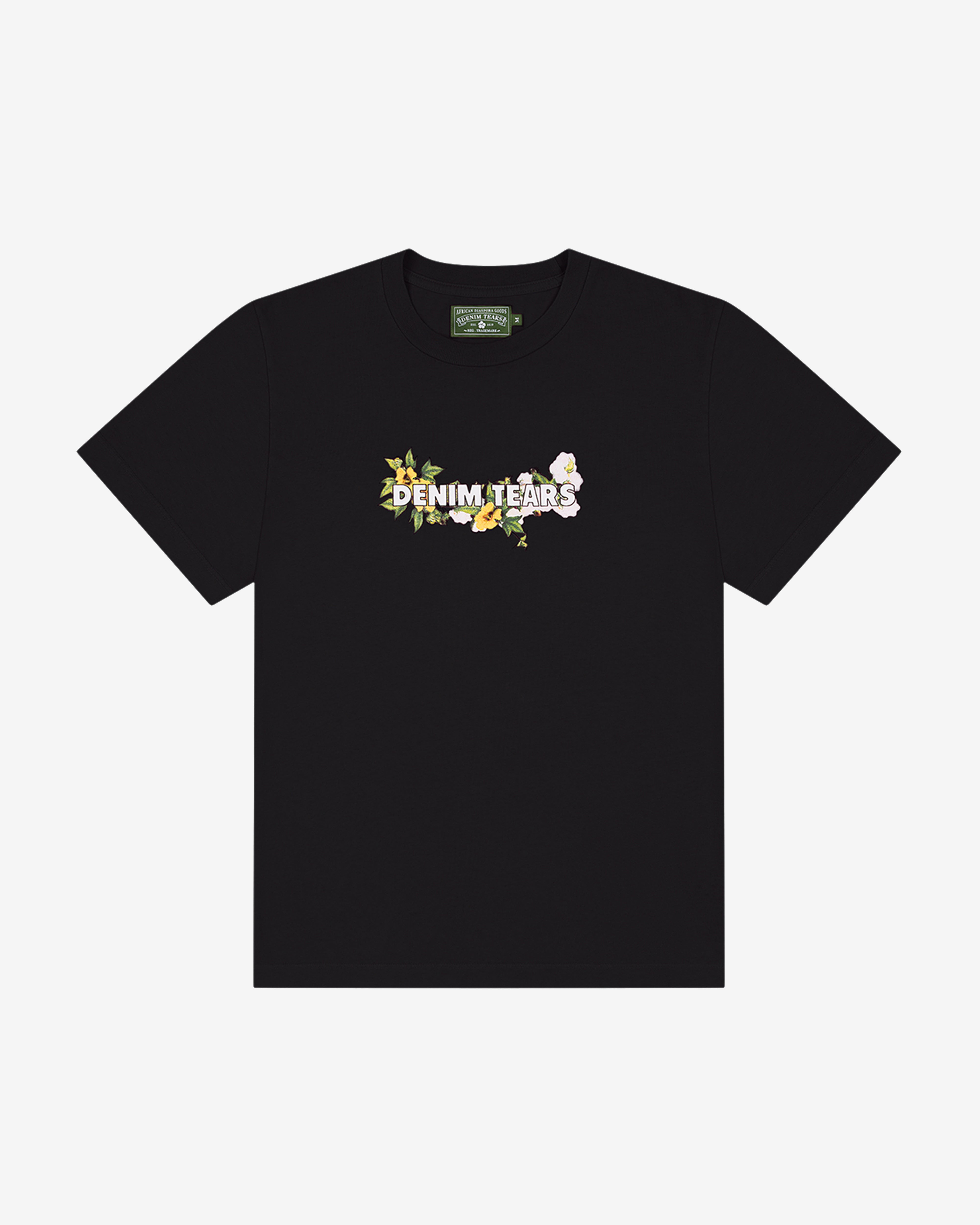 Denim Tears: Men's Cotton Floral Logo T-Shirt (Black) | DSMNY E-SHOP