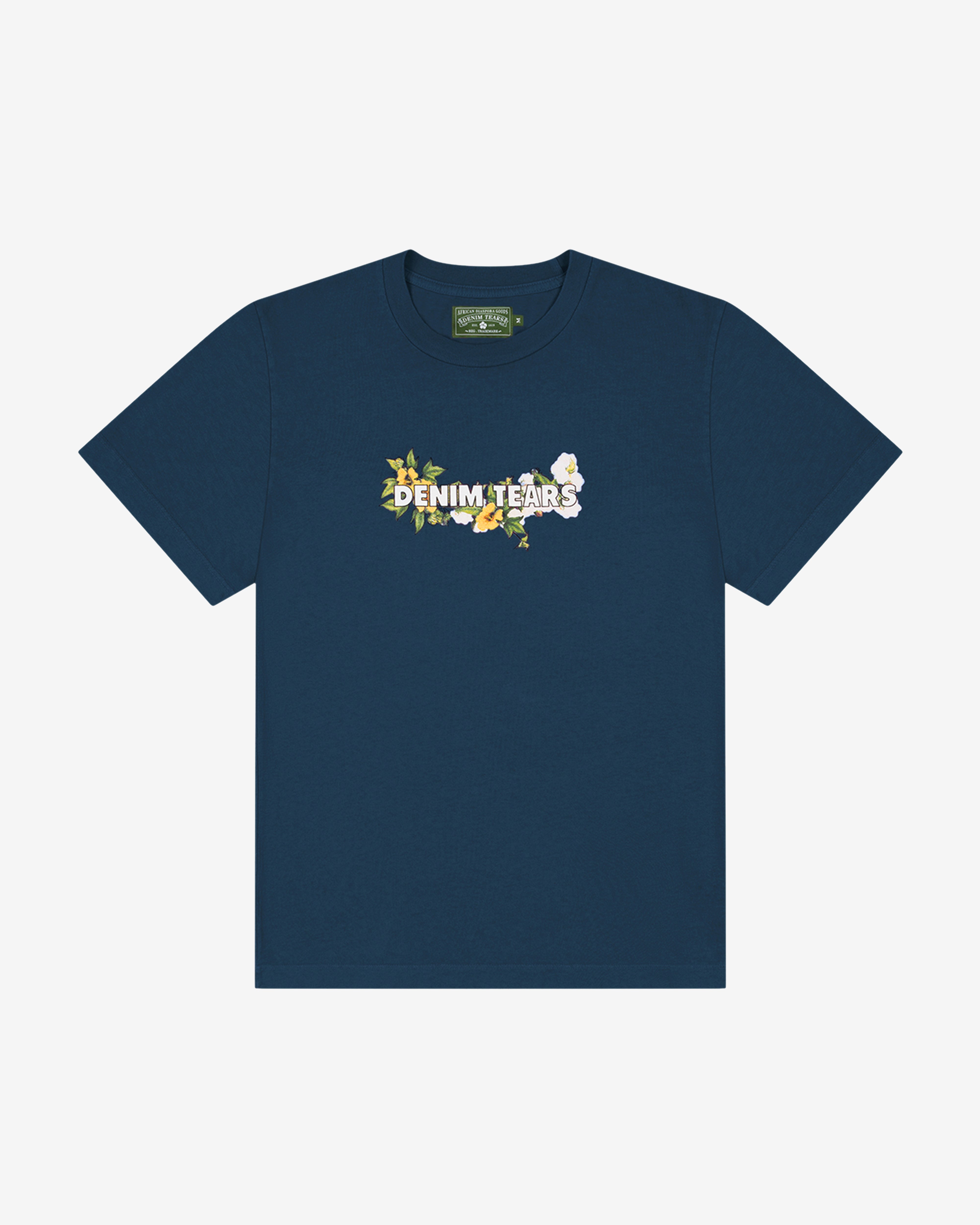 Denim Tears: Men's Cotton Floral Logo T-Shirt (Navy) | DSMNY