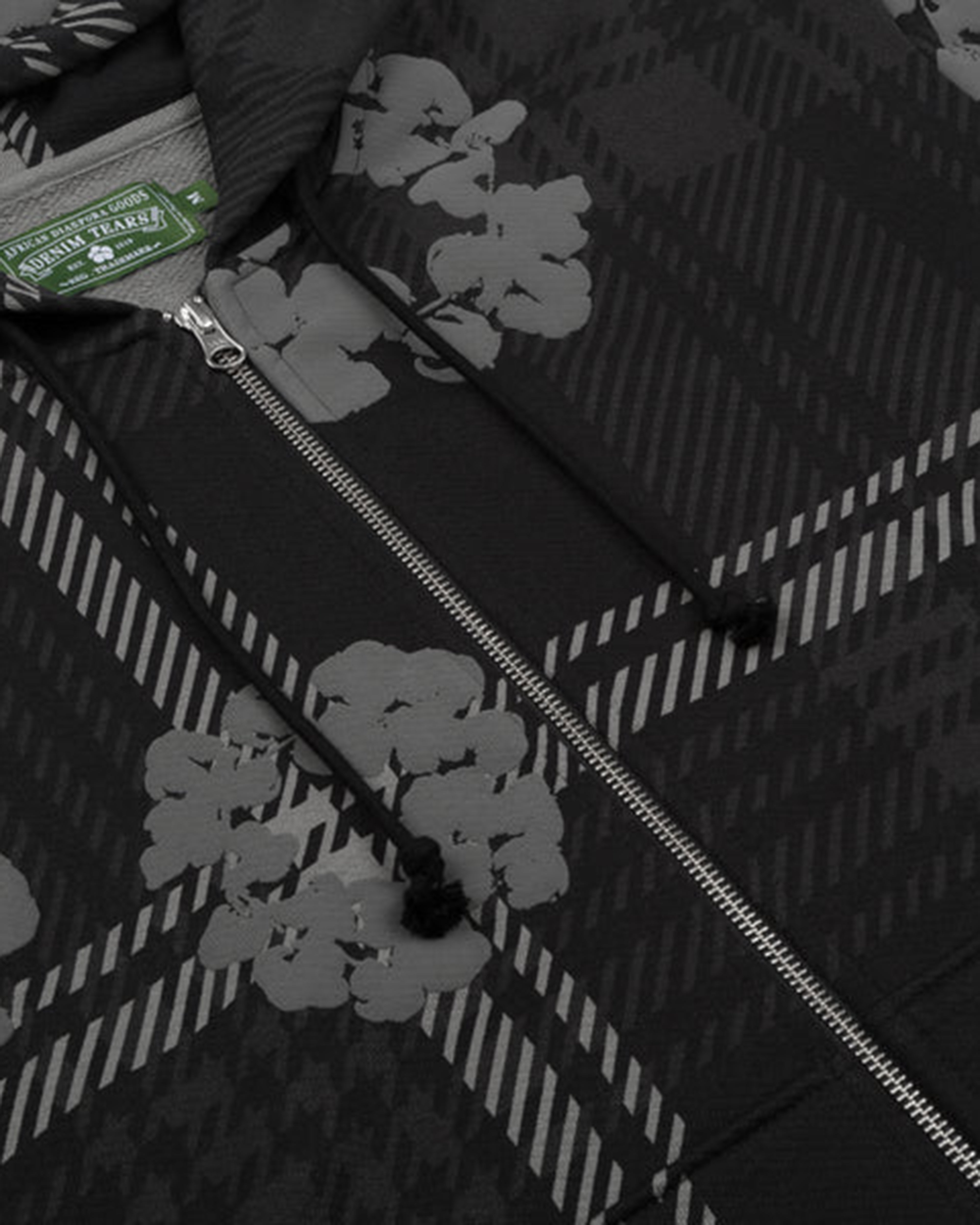 Denim Tears: Men's Plaid Cotton Wreath Zip Hoodie (Black) | DSMNY