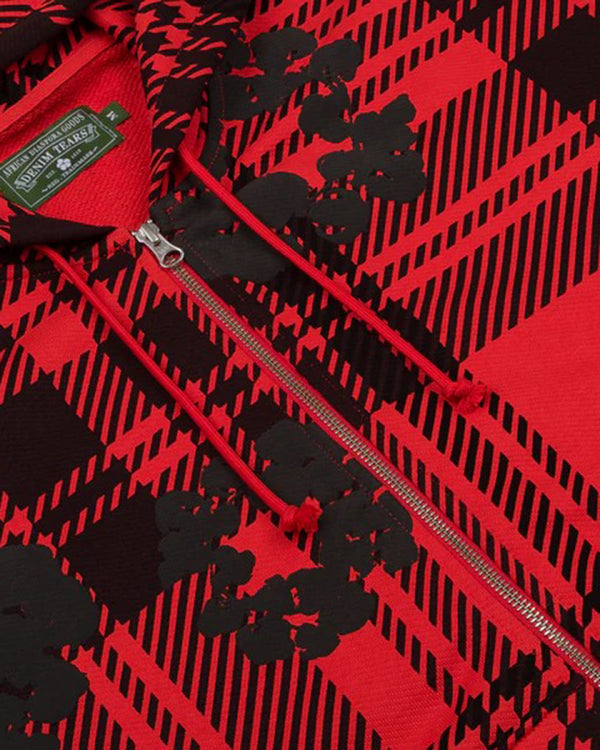 Denim Tears - Men's Plaid Cotton Wreath Zip Hoodie - (Red)