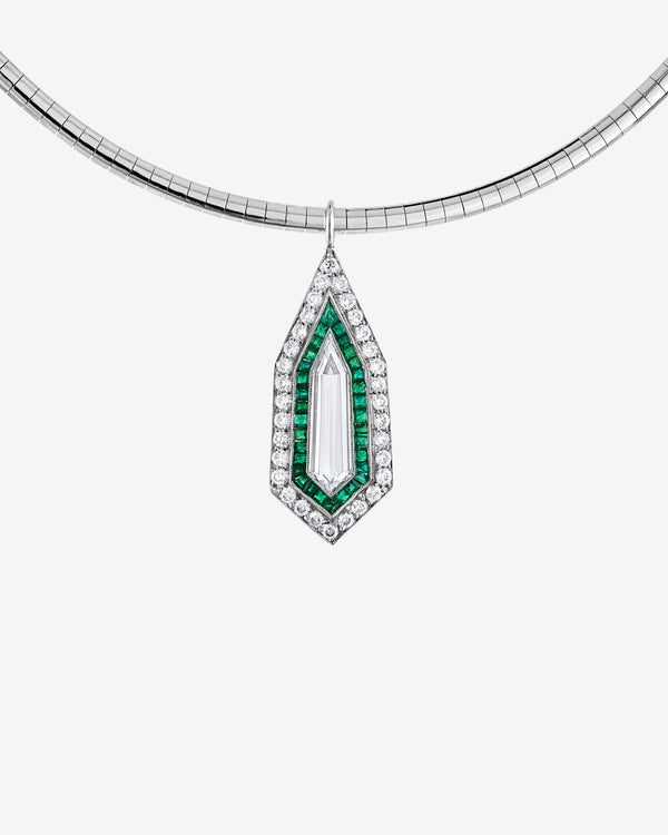 Mindi Mond - Women's Diamond Kite Emerald Pendant Necklace - (Platinum)
