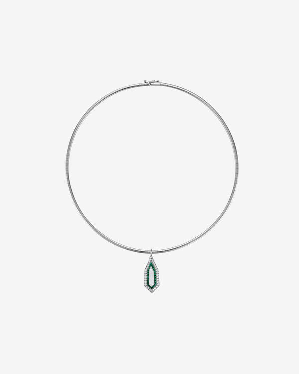 Mindi Mond - Women's Diamond Kite Emerald Pendant Necklace - (Platinum)