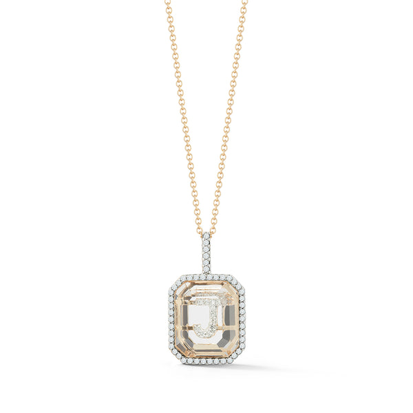 Mateo - Women's 14kt Gold Diamond Frame Crystal Quartz Secret Diamond Initial Necklace - (Yellow Gold)