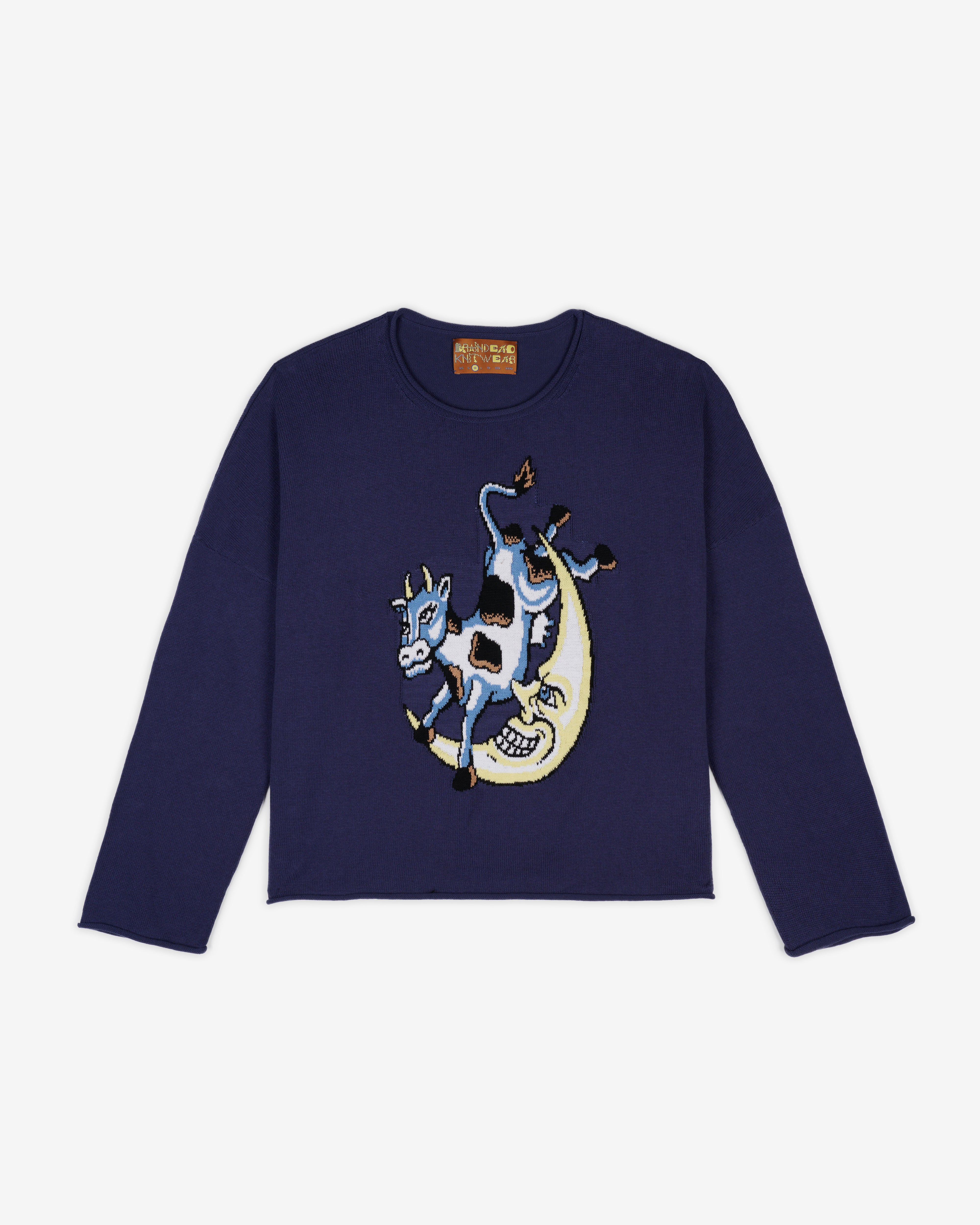 Brain Dead: Men's Diddle Cropped Sweater (Navy) | DSMNY E-SHOP