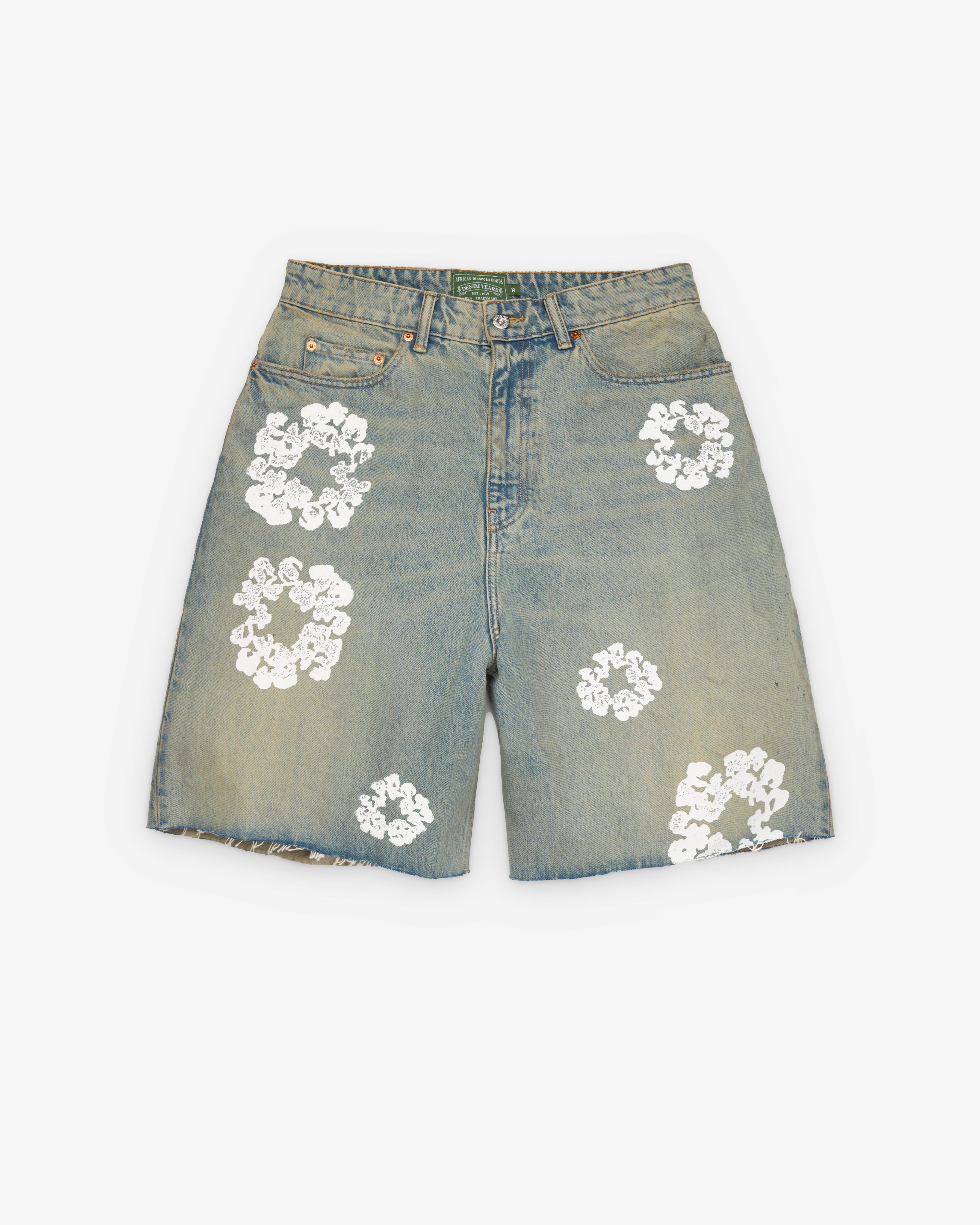 Denim Tears: Men's Cotton Wreath Denim Shorts (Dirty Wash) | DSMNY