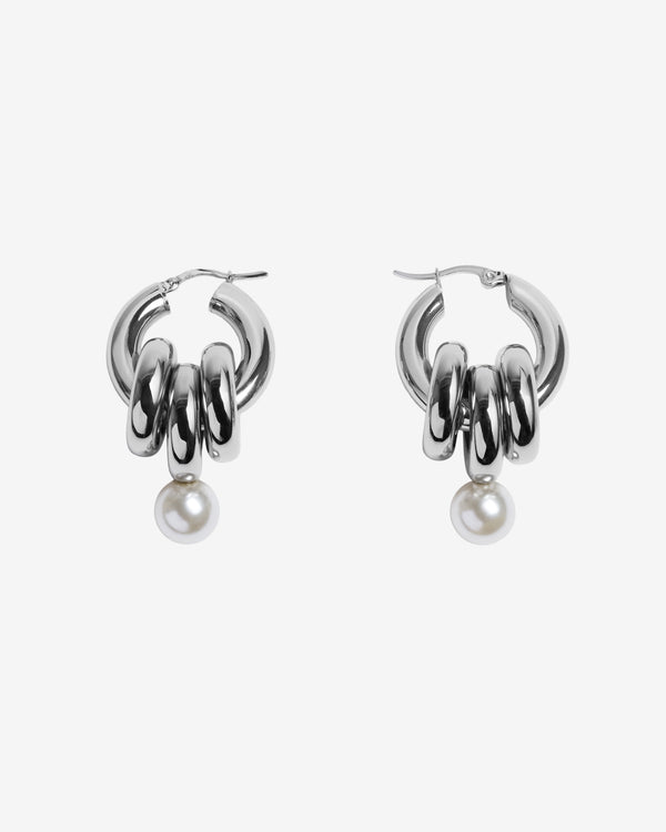 Simone Rocha - Women's Stacked Link Pearl Hoop Earrings - (Palladium/Pearl)