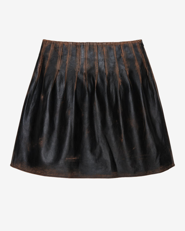 ShuShu/Tong - Women's Low Waist Pleated Skirt - (Dark Brown)