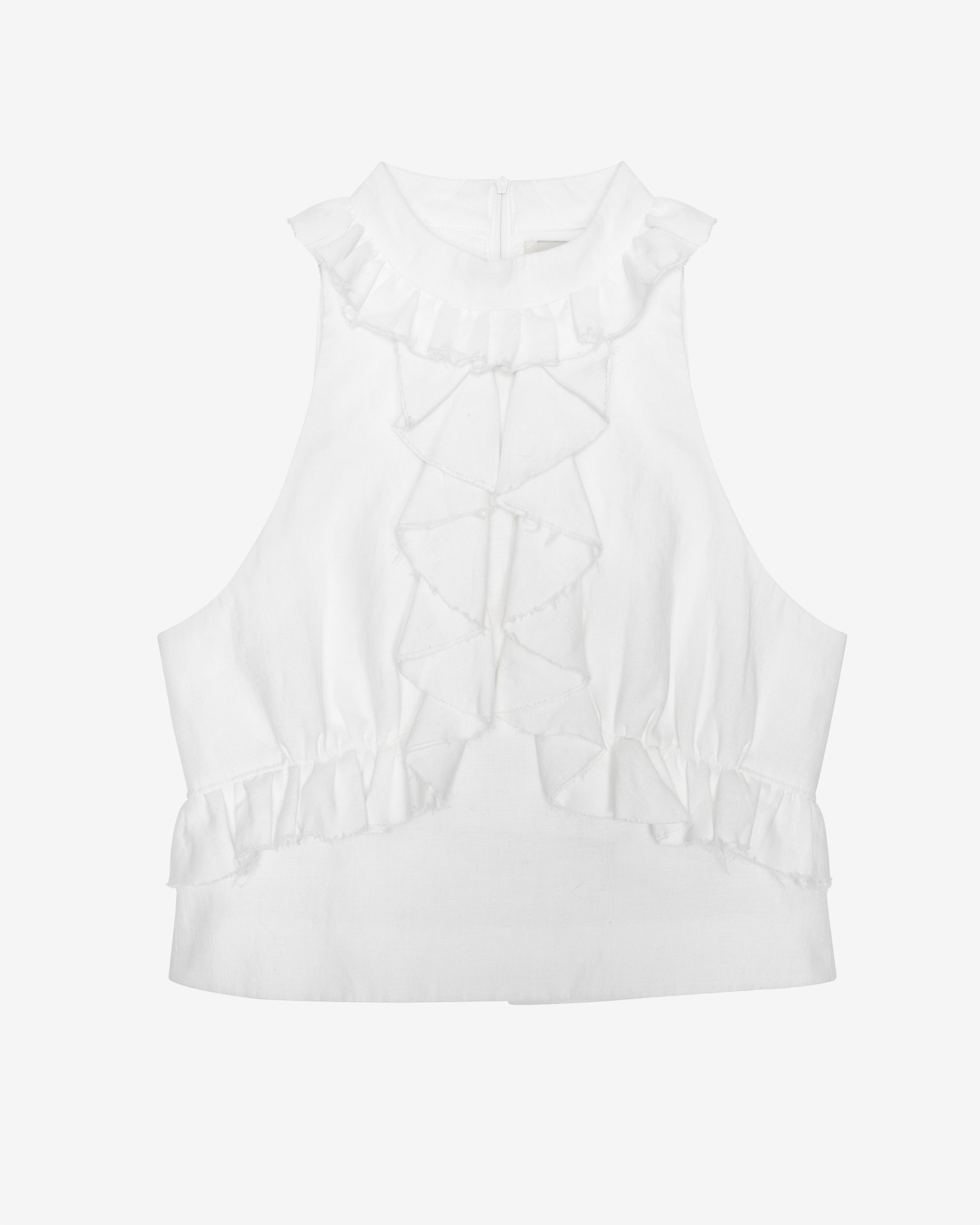ShuShu/Tong: Women's Flounce Sleeveless Blouse (White) | DSMNY E-SHOP