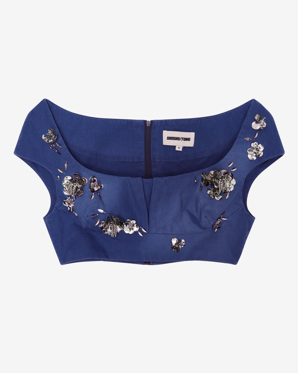 ShuShu/Tong - Women's Boatneck Crop Top - (Blue)