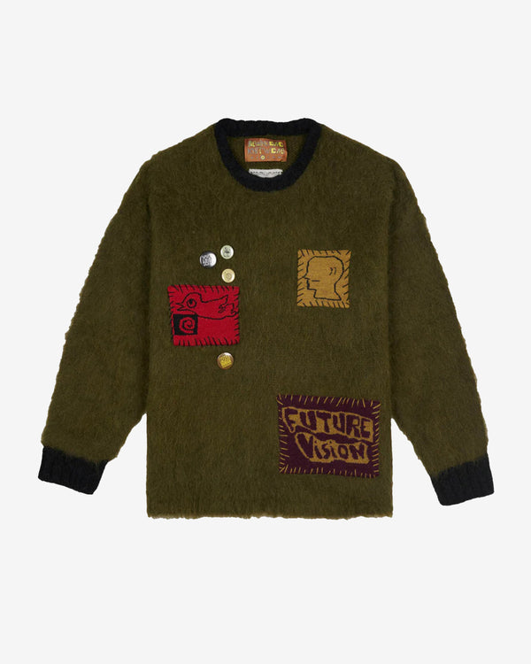 Brain Dead - Men's Future Vision Boxy Knit Sweater - (Olive)