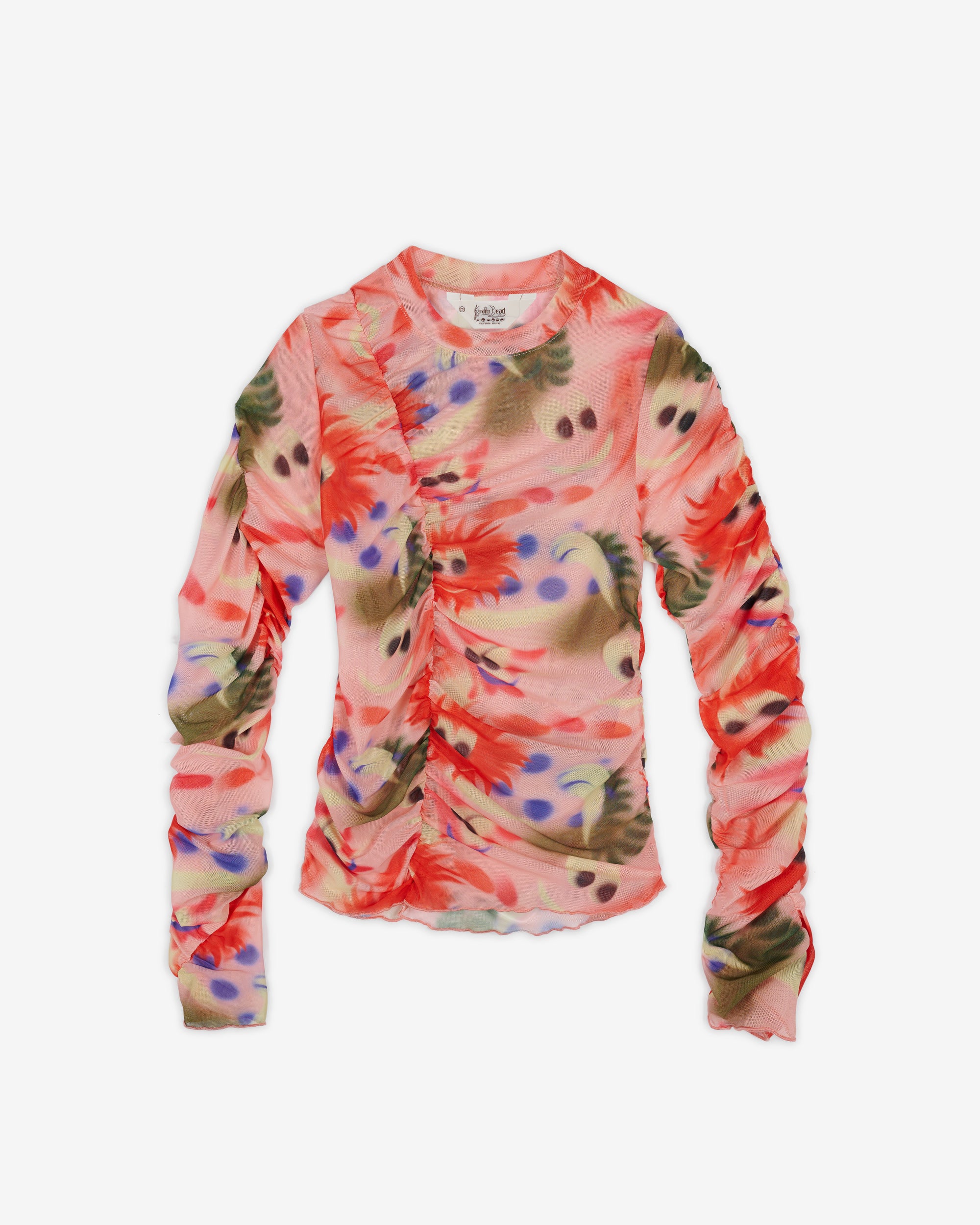 Brain Dead - Women's Fuzzy Friends Hyper Mesh Long Sleeve Top - (Pink) view 1, Click to Zoom in