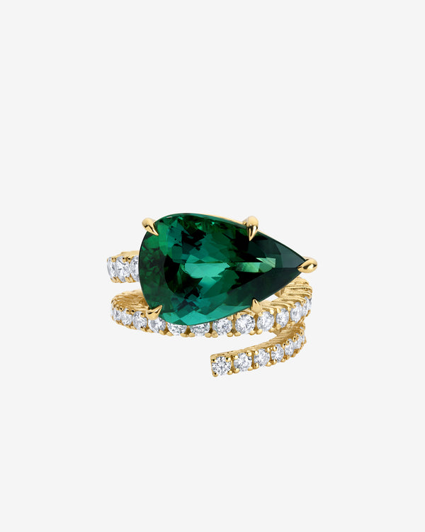 Mindi Mond - Women's Green Tourmaline and Diamond Spiral Ring - (Yellow Gold)