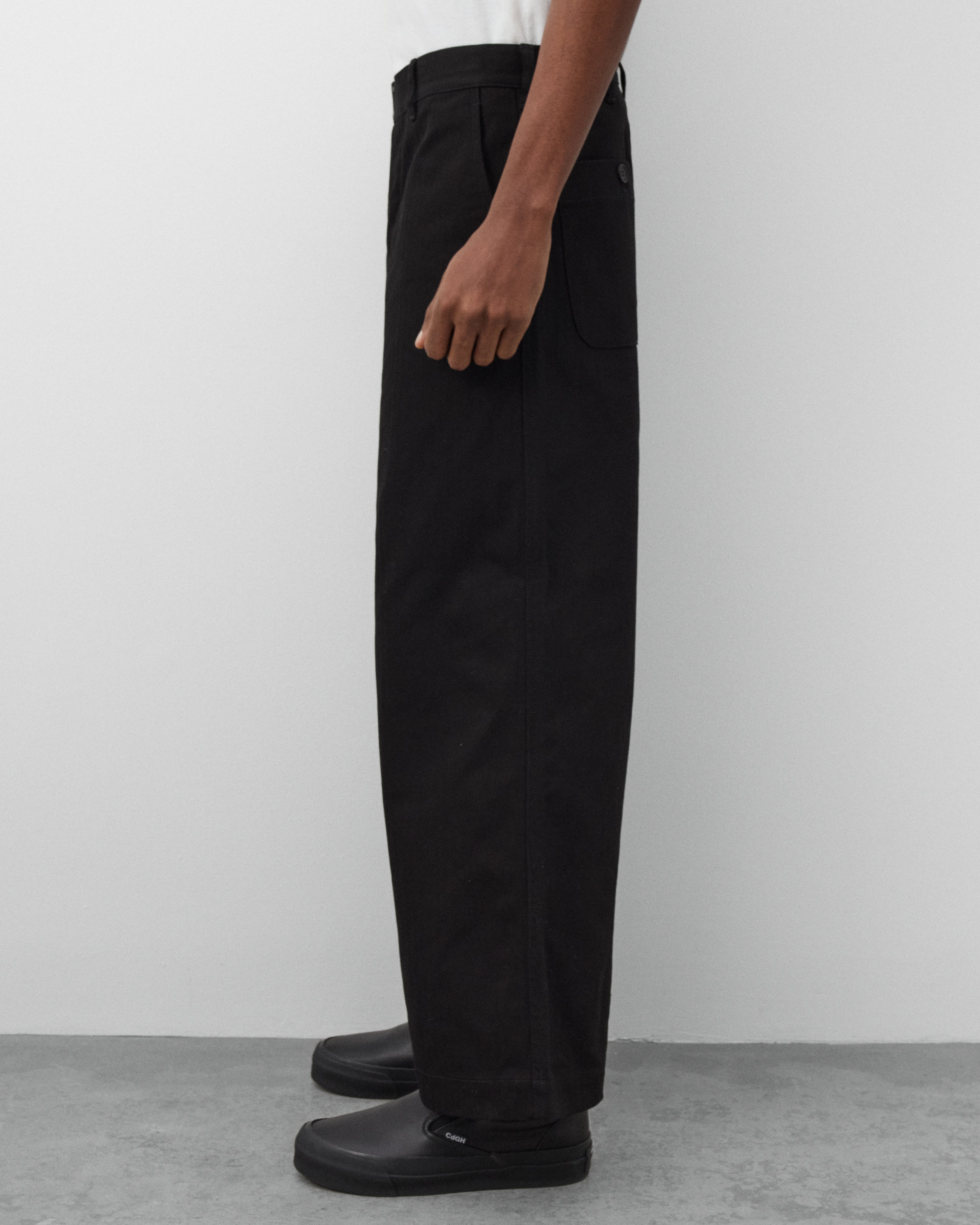 CDG Homme: Men's Herringbone Work Trousers (Black) | DSMNY E-SHOP
