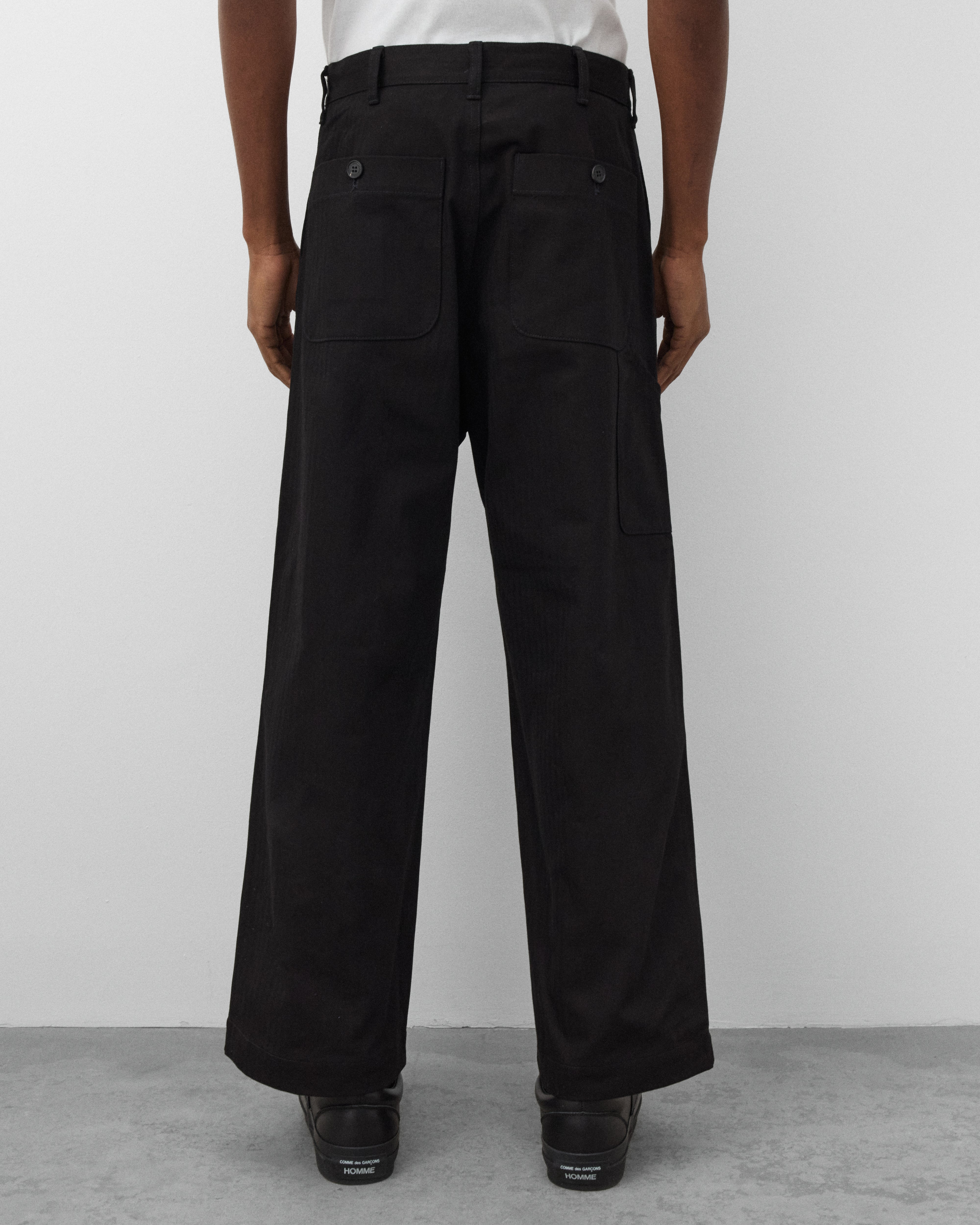 CDG Homme: Men's Herringbone Work Trousers (Black) | DSMNY E-SHOP