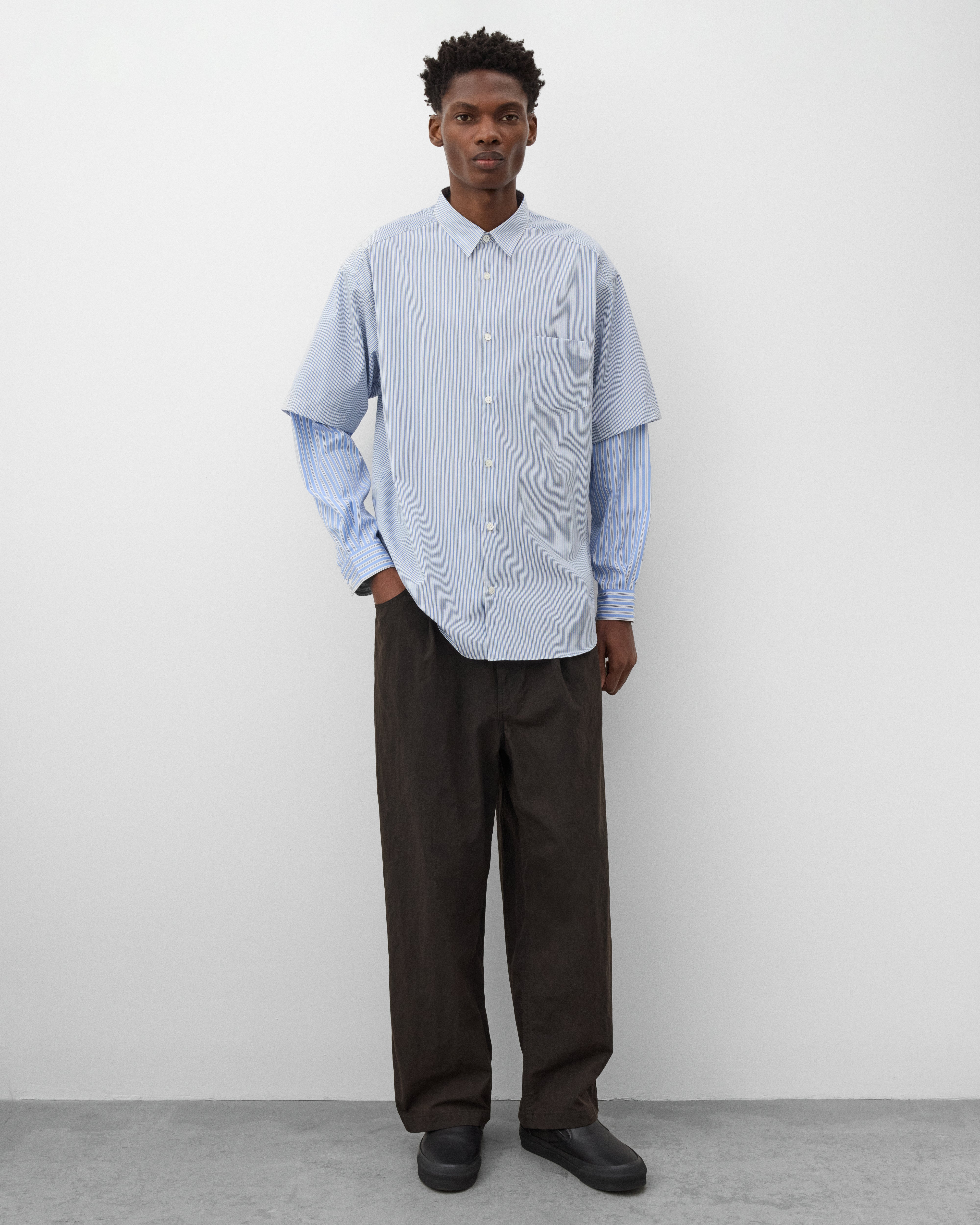 CDG Homme: Men's Dual Pleated Trousers (Brown) | DSMNY E-SHOP